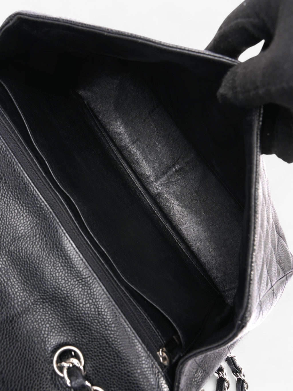 Chanel Classic Single Flap Black Caviar Leather Jumbo