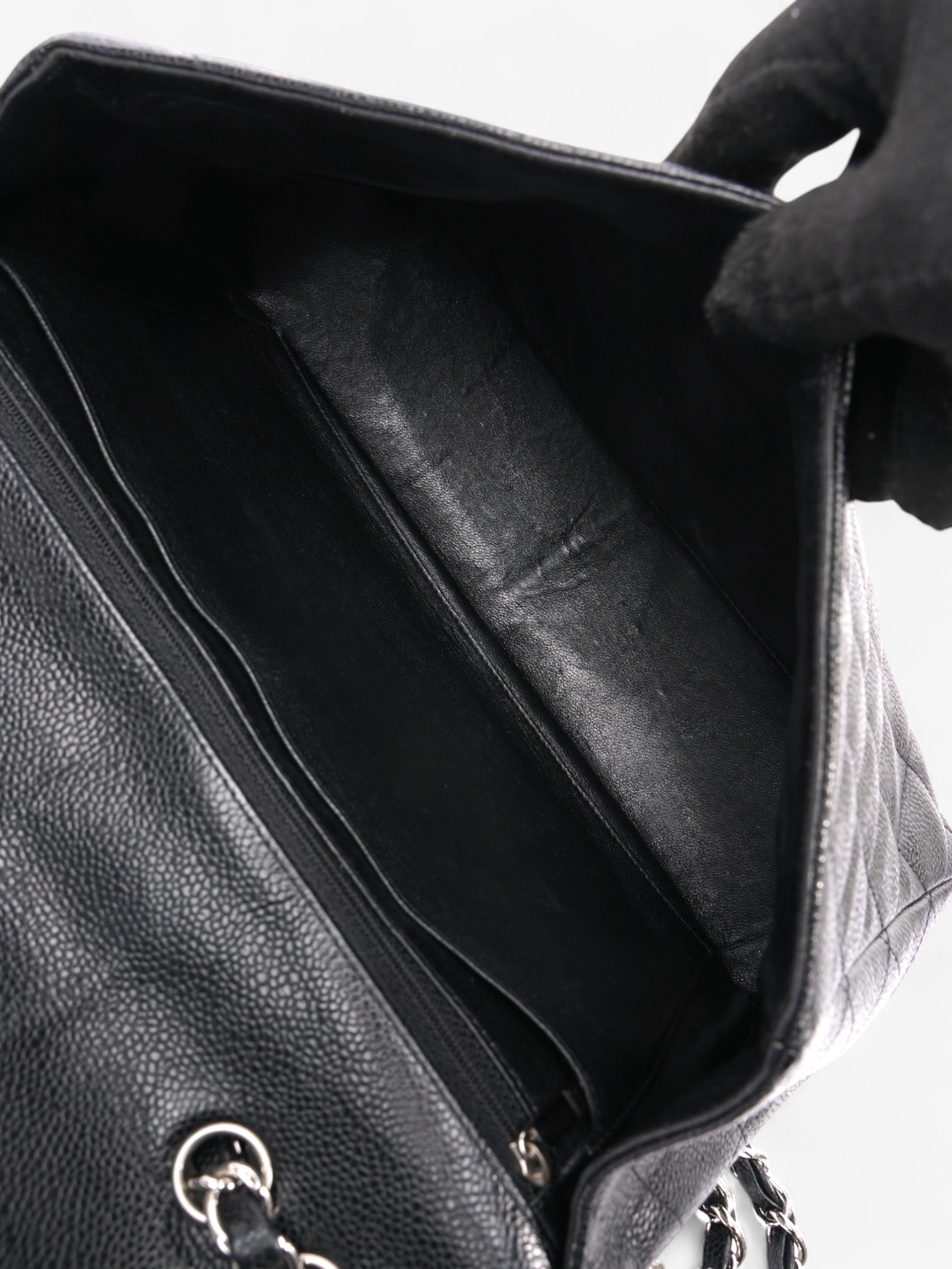 Chanel Classic Single Flap Black Caviar Leather Jumbo