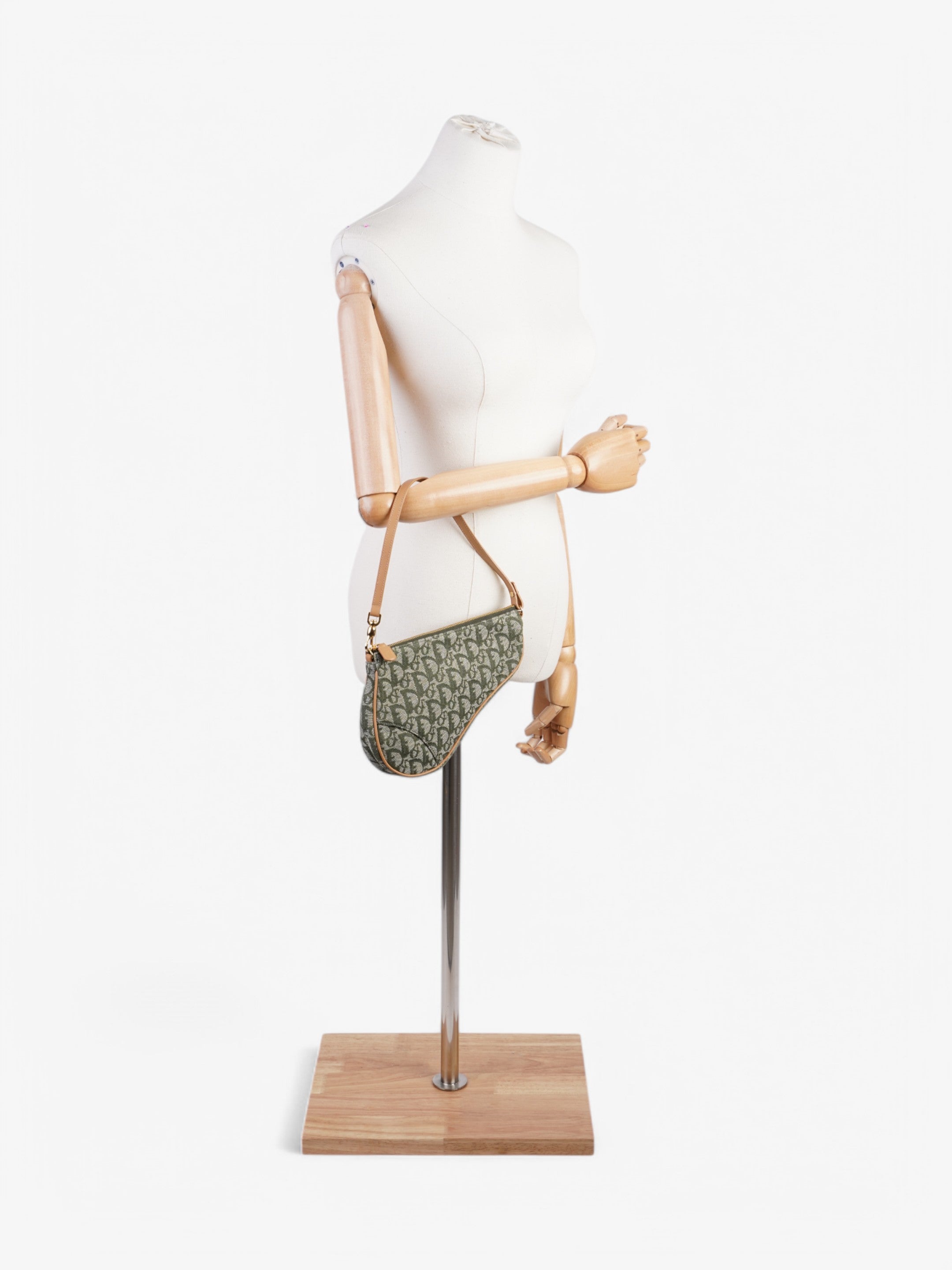 Christian Dior Saddle Pochette Green Canvas Mini