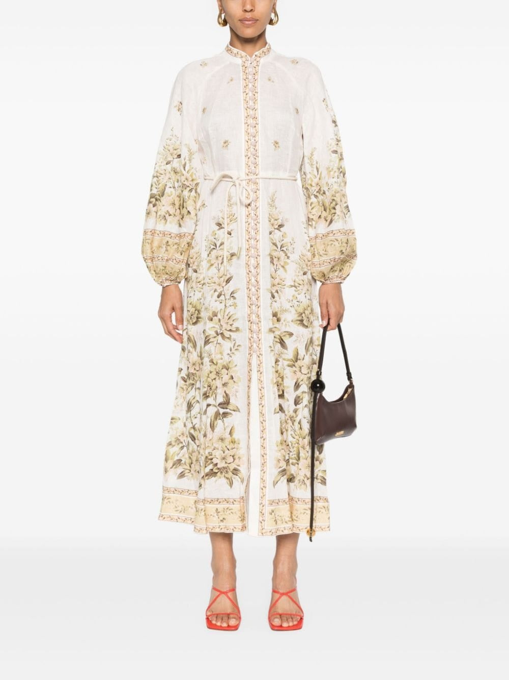 ZIMMERMANN FLORAL PRINT CHAMBRAY MIDI DRESS