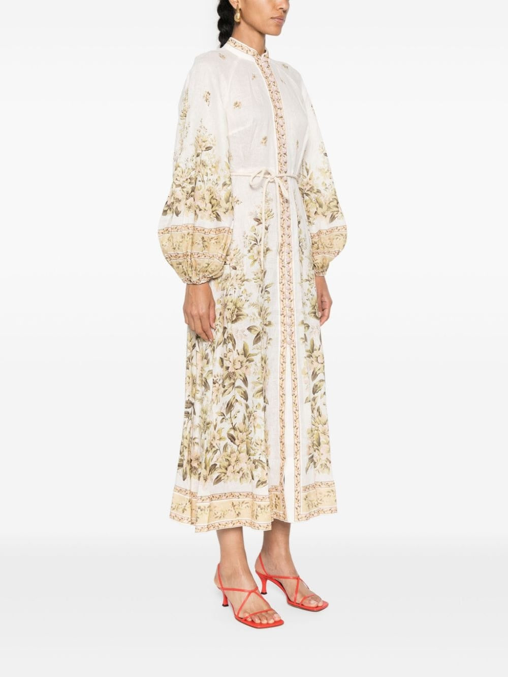 ZIMMERMANN FLORAL PRINT CHAMBRAY MIDI DRESS