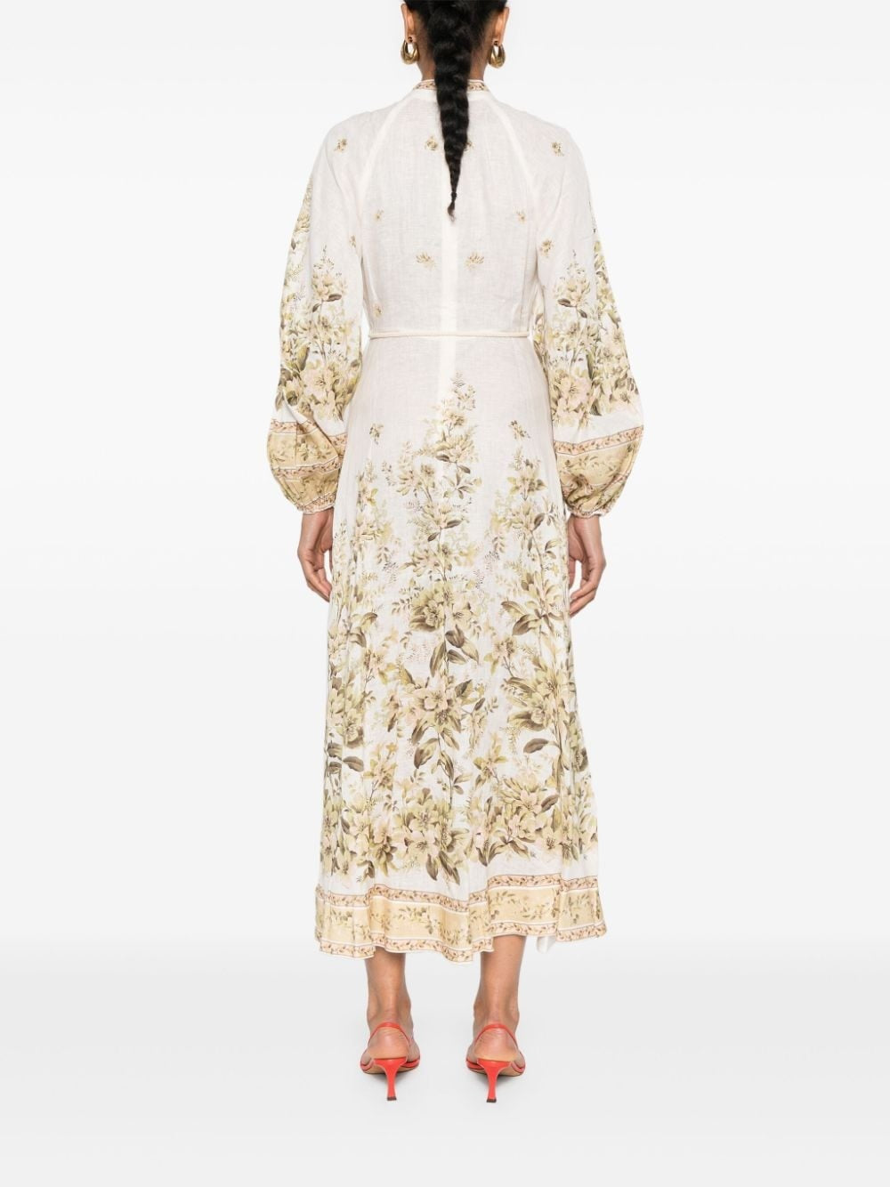 ZIMMERMANN FLORAL PRINT CHAMBRAY MIDI DRESS