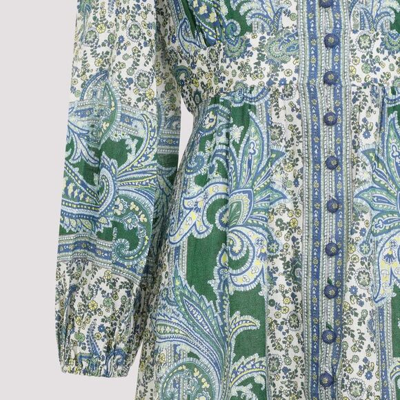 ZIMMERMANN OTTIE PLUNGE PAISLEY LINEN MIDI DRESS
