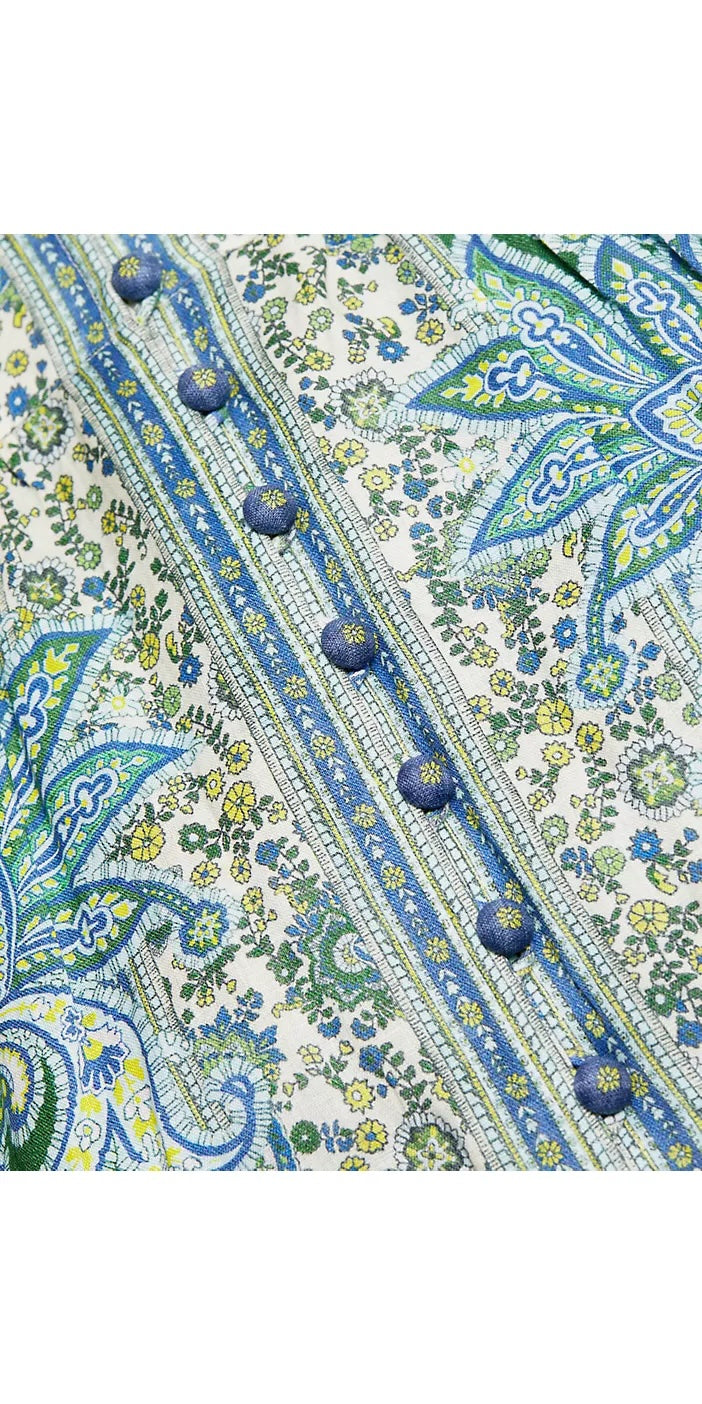 ZIMMERMANN OTTIE PLUNGE PAISLEY LINEN MIDI DRESS