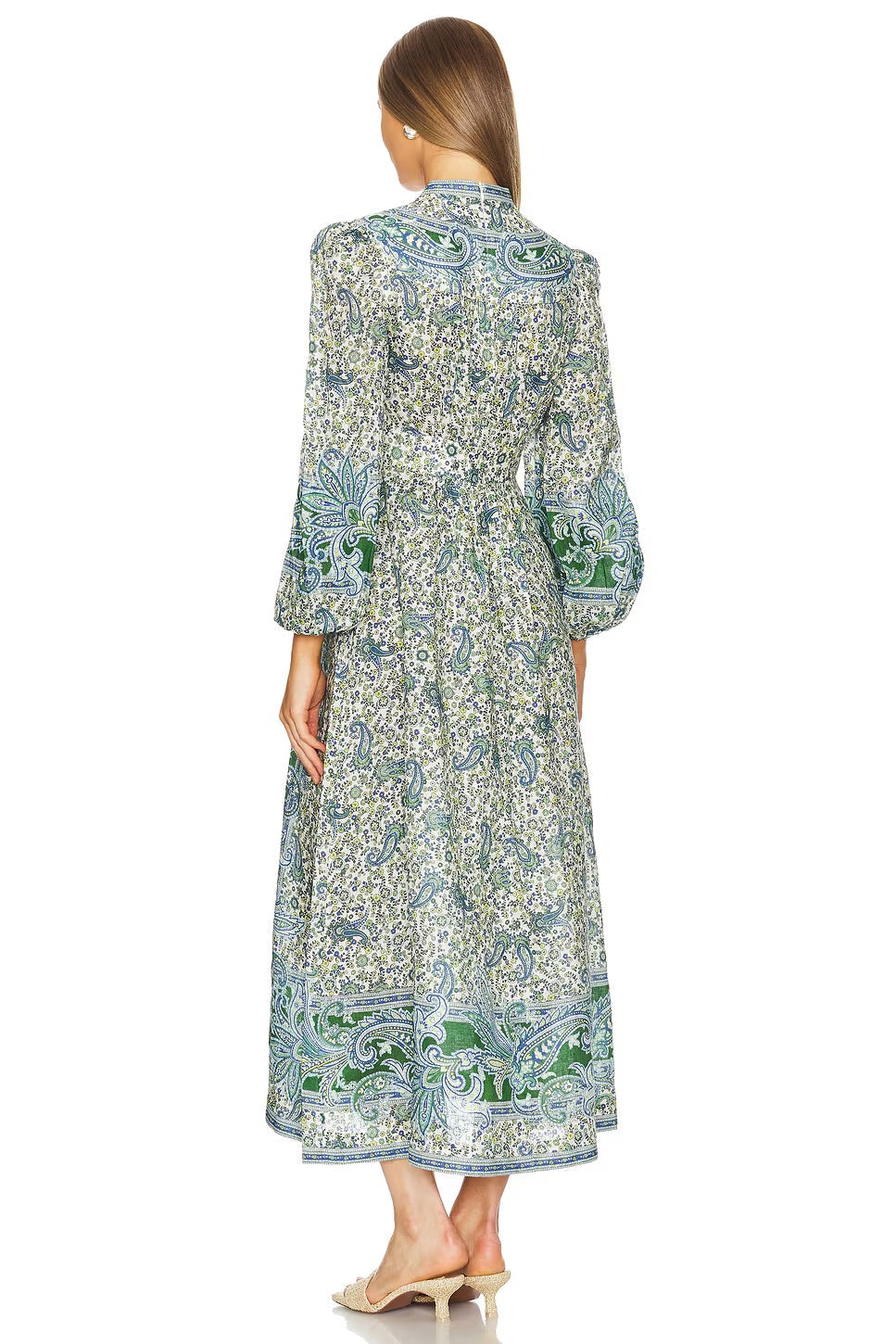 ZIMMERMANN OTTIE PLUNGE PAISLEY LINEN MIDI DRESS