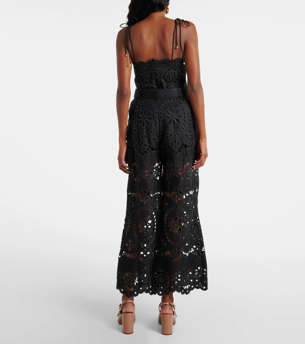 ZIMMERMANN POP EMBROIDERED LINEN WIDE LEG PANTS