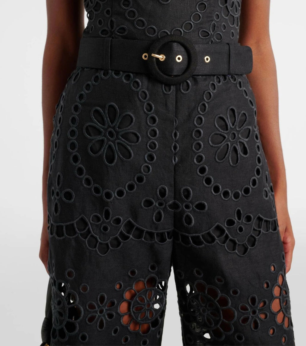 ZIMMERMANN POP EMBROIDERED LINEN WIDE LEG PANTS