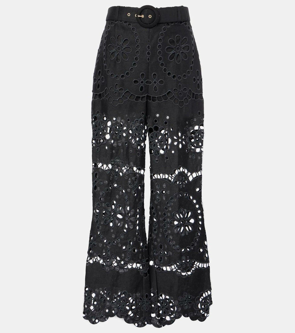 ZIMMERMANN POP EMBROIDERED LINEN WIDE LEG PANTS