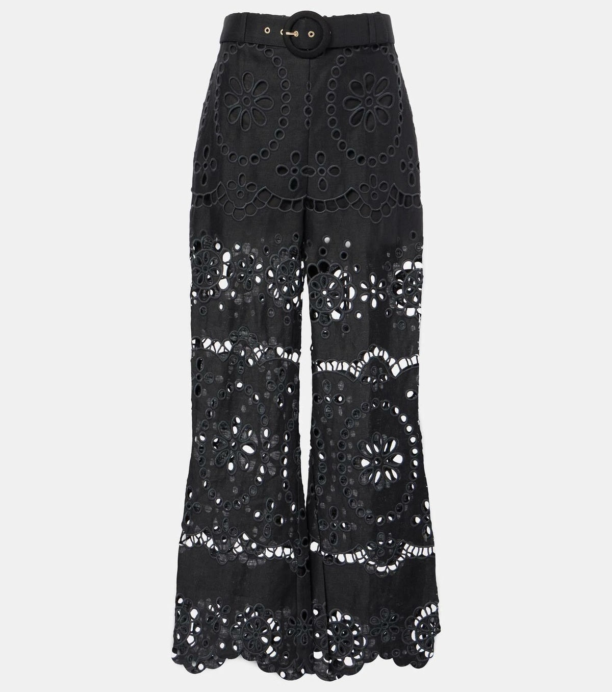 ZIMMERMANN POP EMBROIDERED LINEN WIDE LEG PANTS
