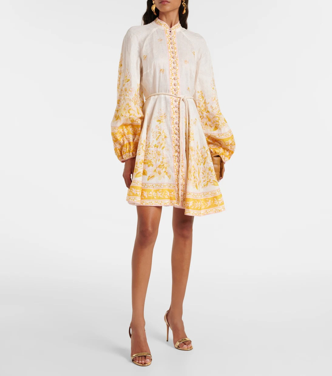 ZIMMERMANN GOLDEN FLORAL LINEN MINI DRESS