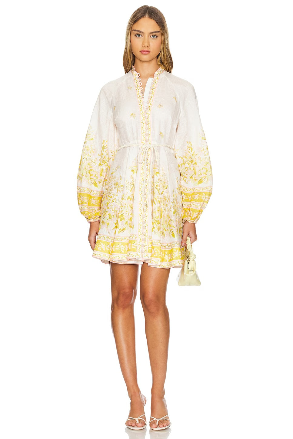 ZIMMERMANN GOLDEN FLORAL LINEN MINI DRESS
