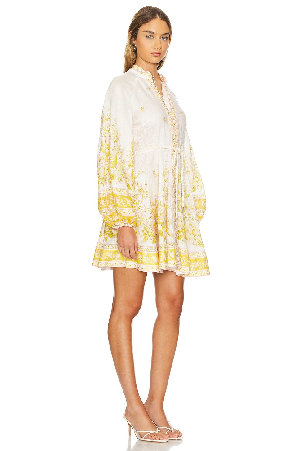 ZIMMERMANN GOLDEN FLORAL LINEN MINI DRESS