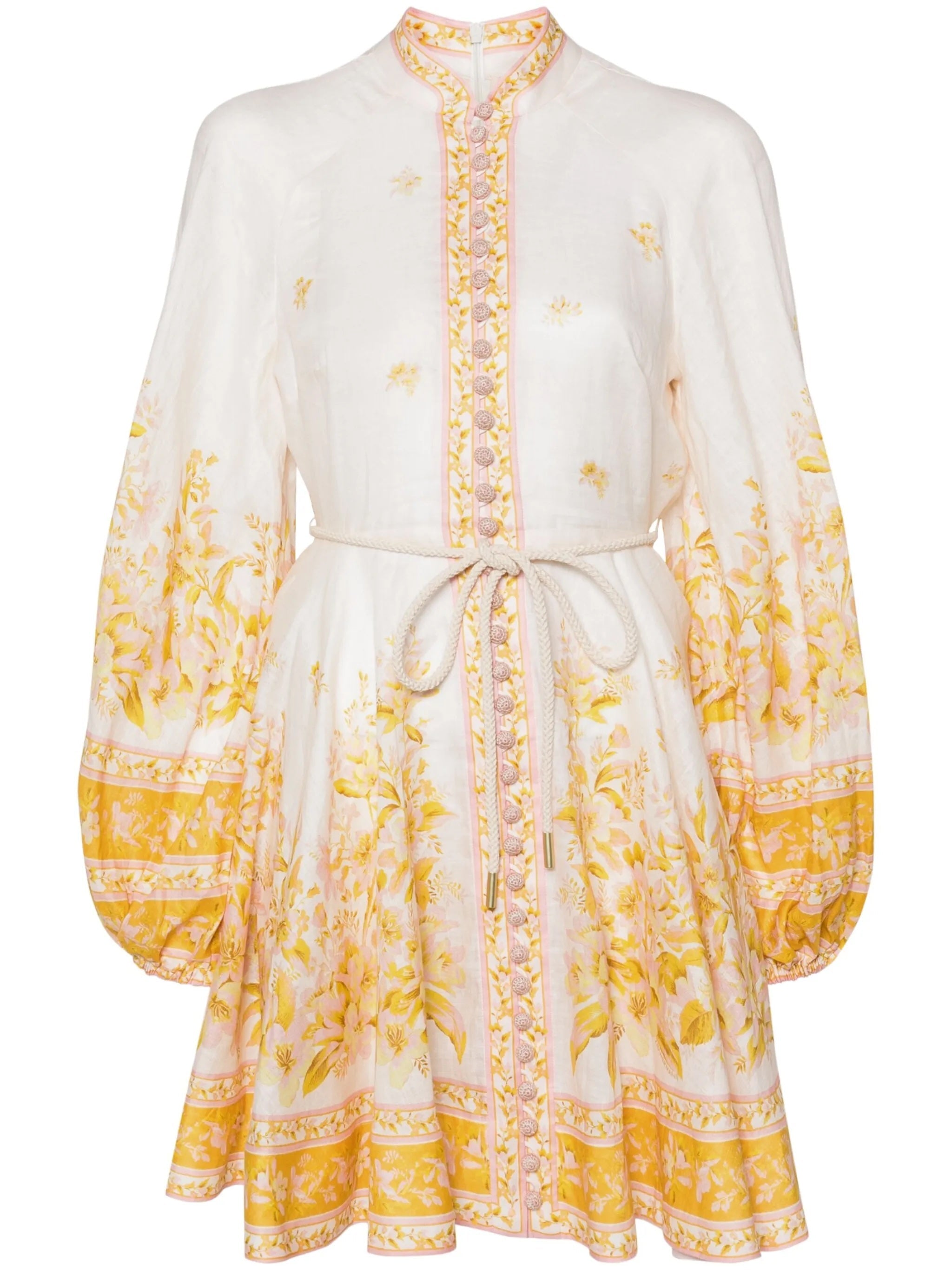 ZIMMERMANN GOLDEN FLORAL LINEN MINI DRESS