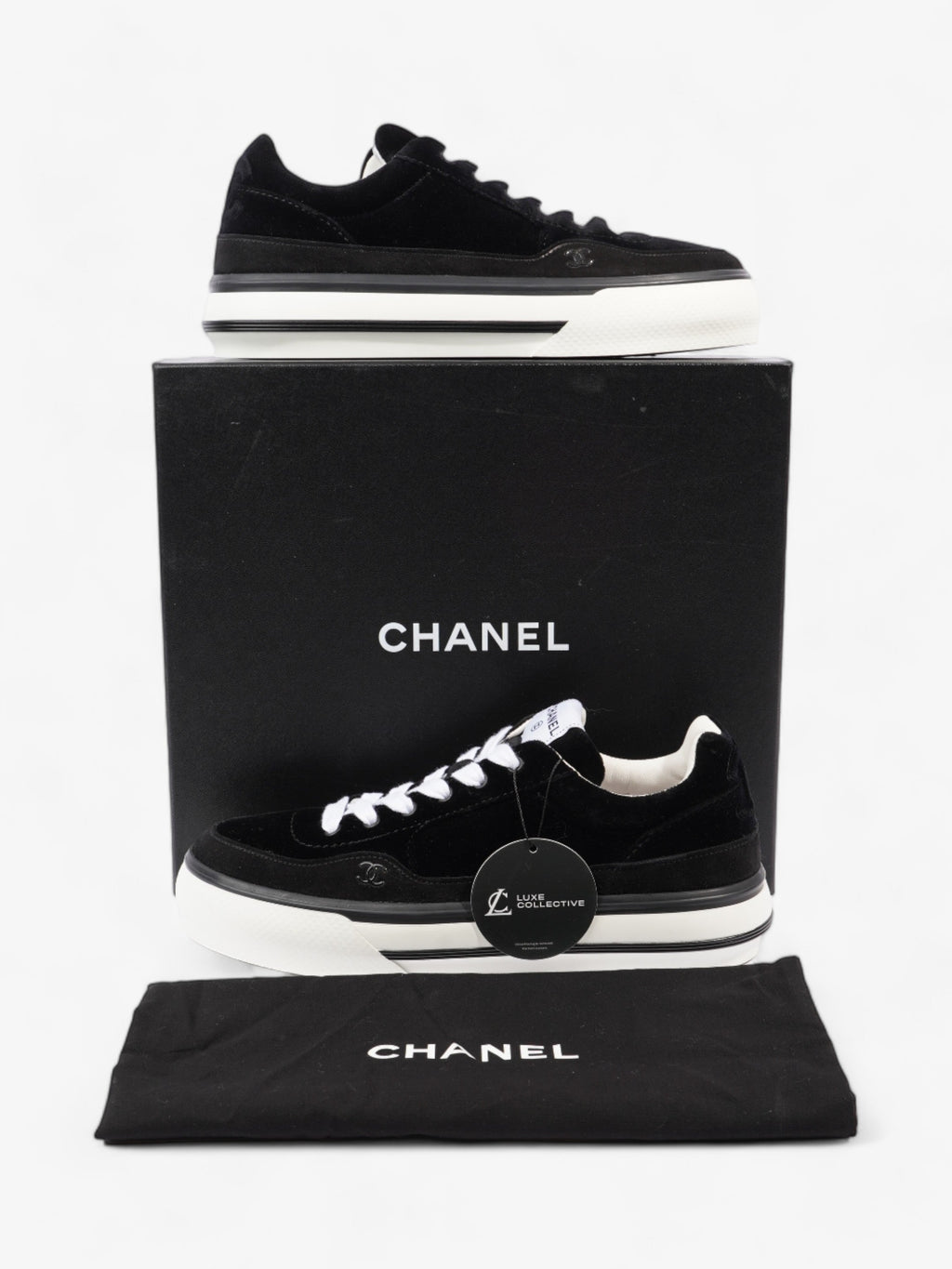 Chanel CC Suede Sneaker Black / White Suede EU 42 UK 8