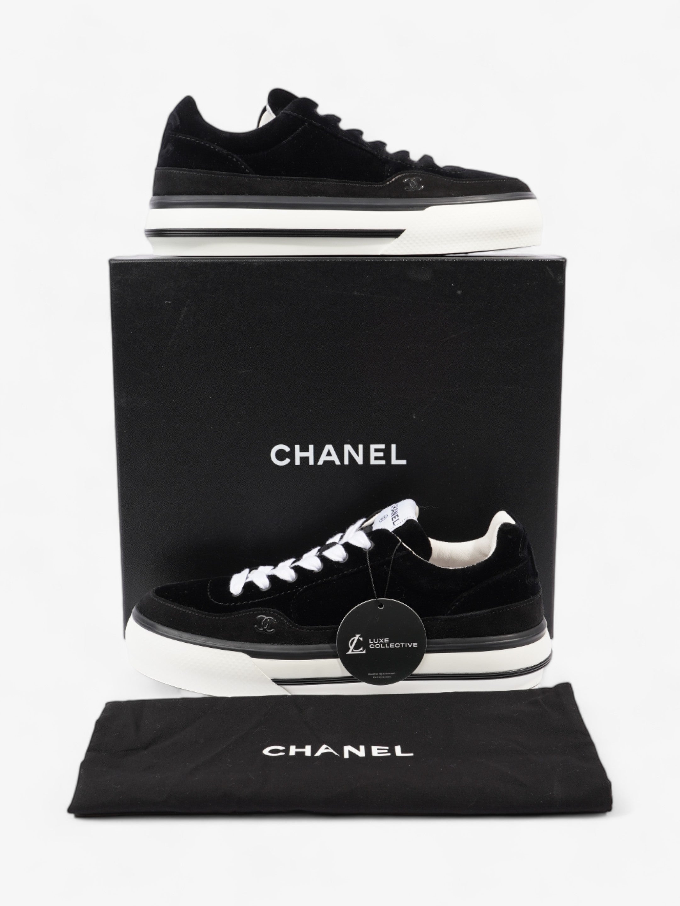 Chanel CC Suede Sneaker Black / White Suede EU 42 UK 8