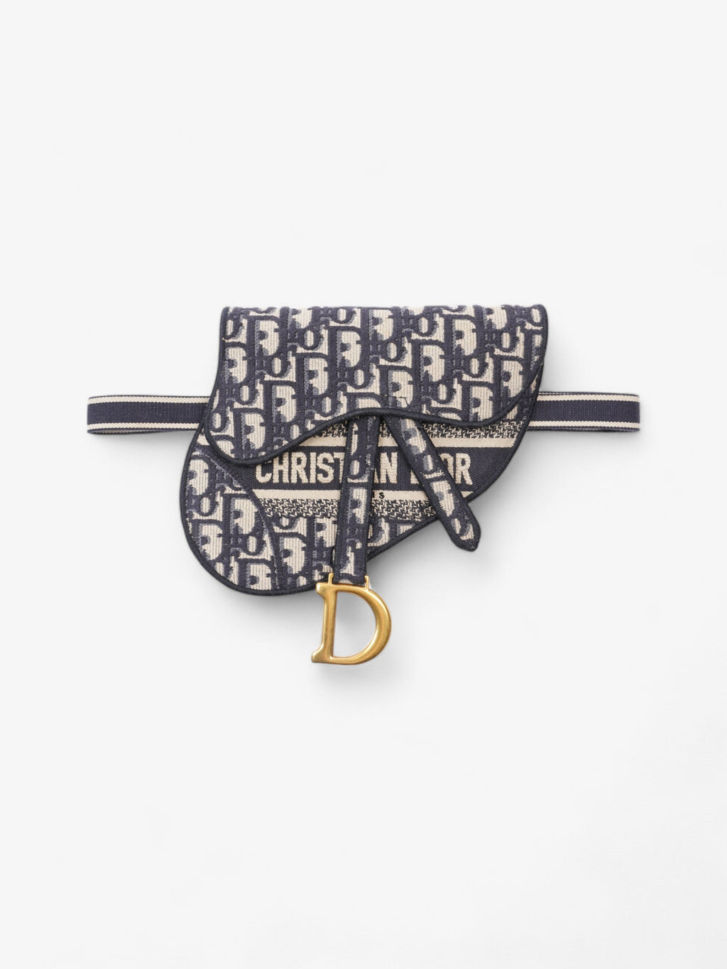 Christian Dior Saddle Flat Waist Pouch Navy Blue Oblique Canvas