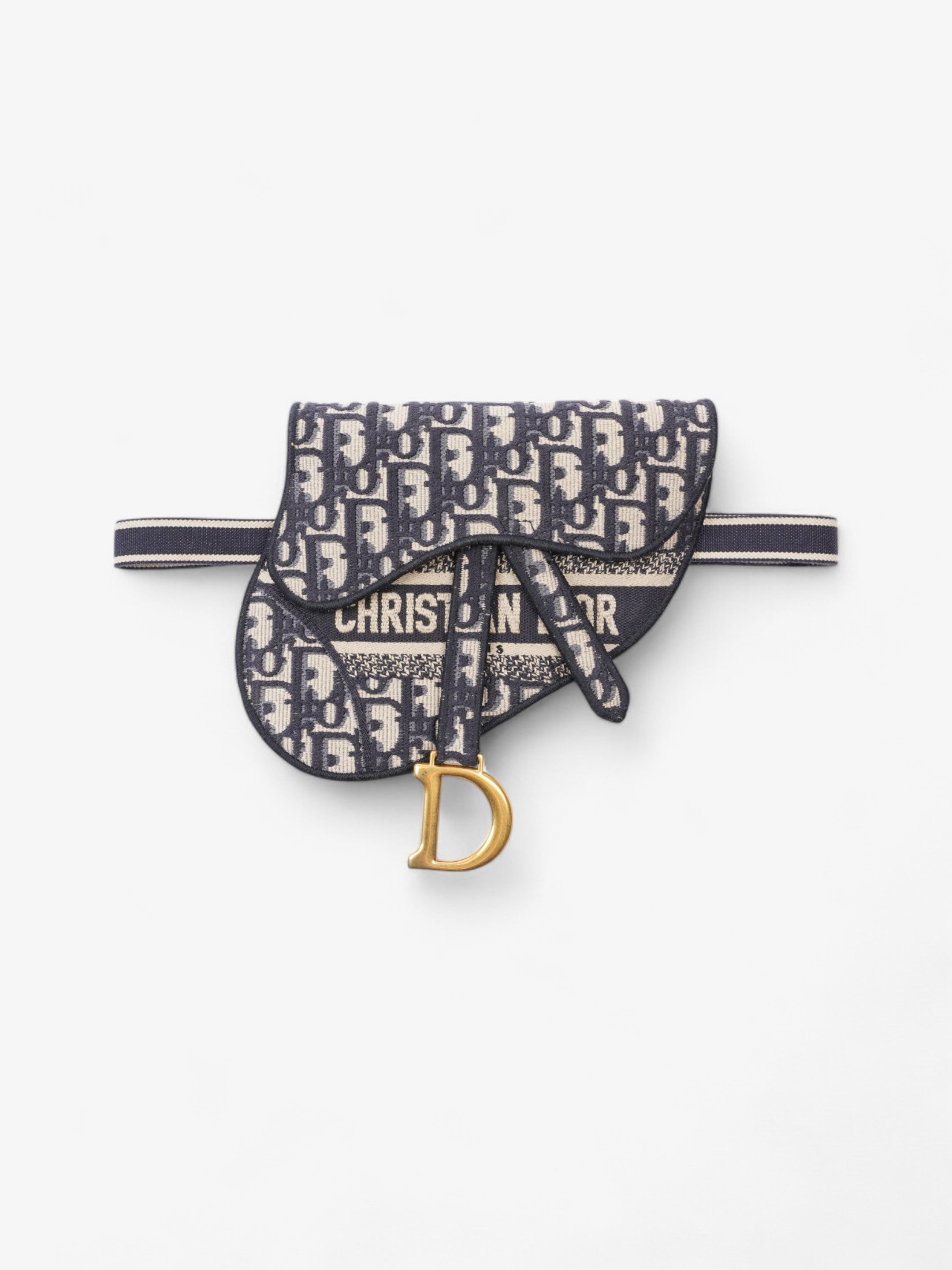 Christian Dior Saddle Flat Waist Pouch Navy Blue Oblique Canvas