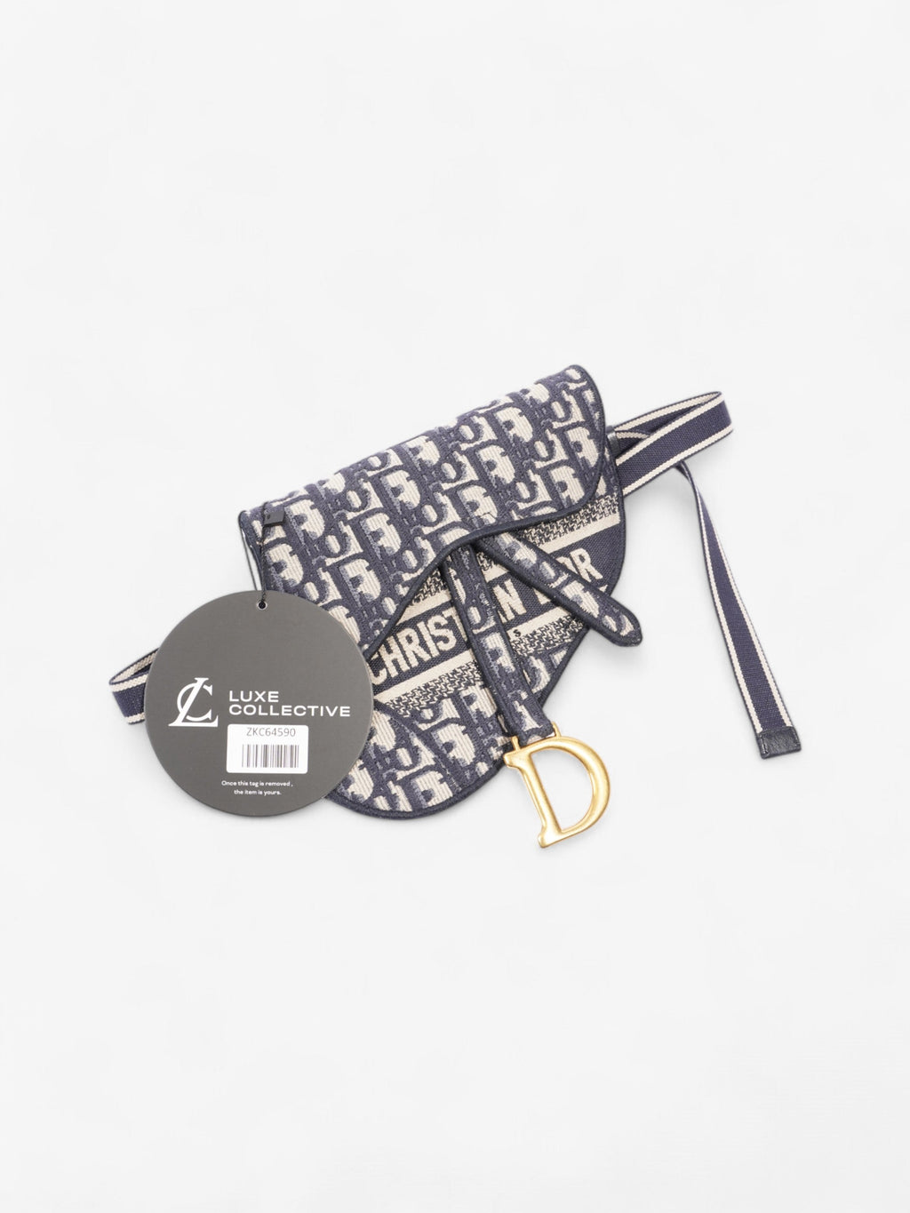 Christian Dior Saddle Flat Waist Pouch Navy Blue Oblique Canvas