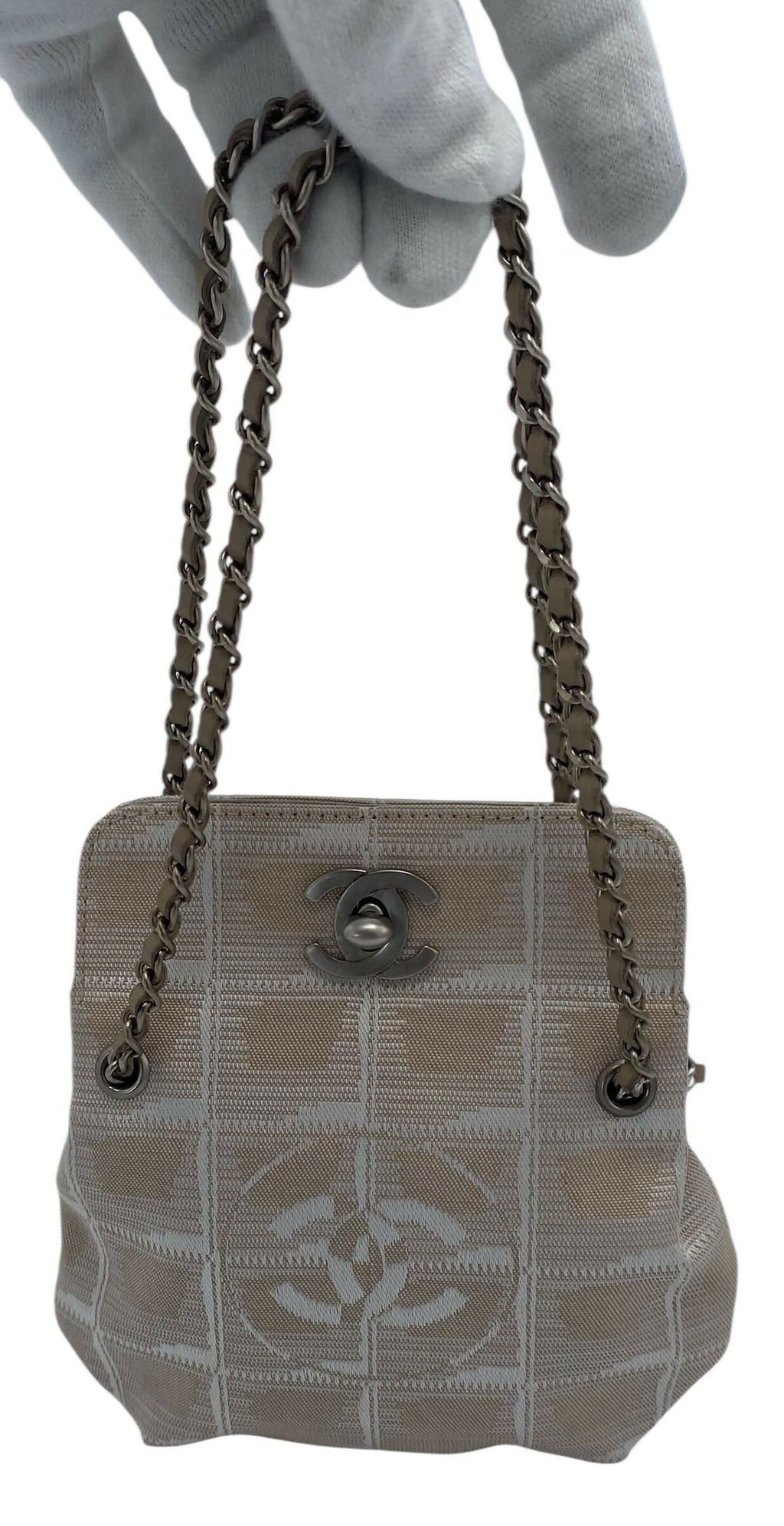 Vintage Chanel Extra Mini Beige Canvas CC Travel Ligne Bag