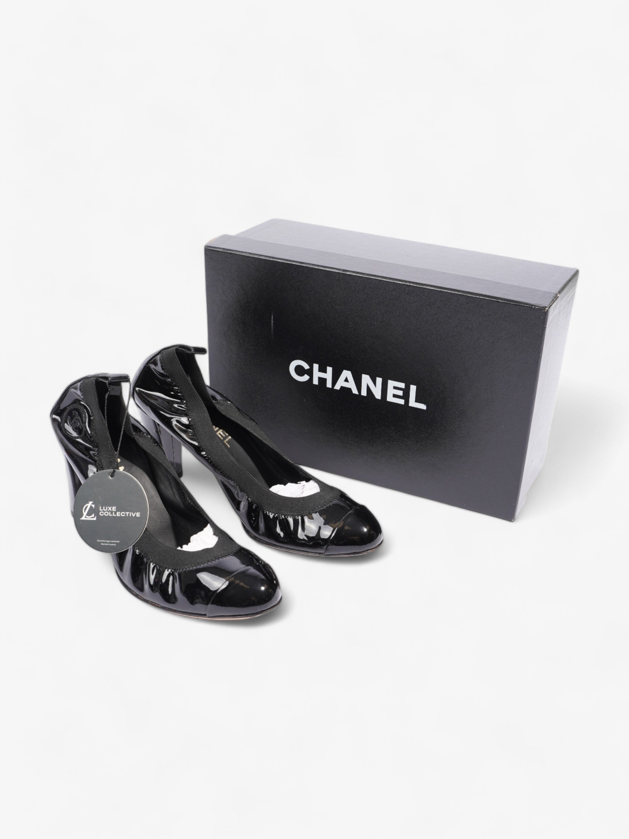 Chanel CC Ballerina Platform Pumps 70 Black Patent Leather EU 39 UK 6