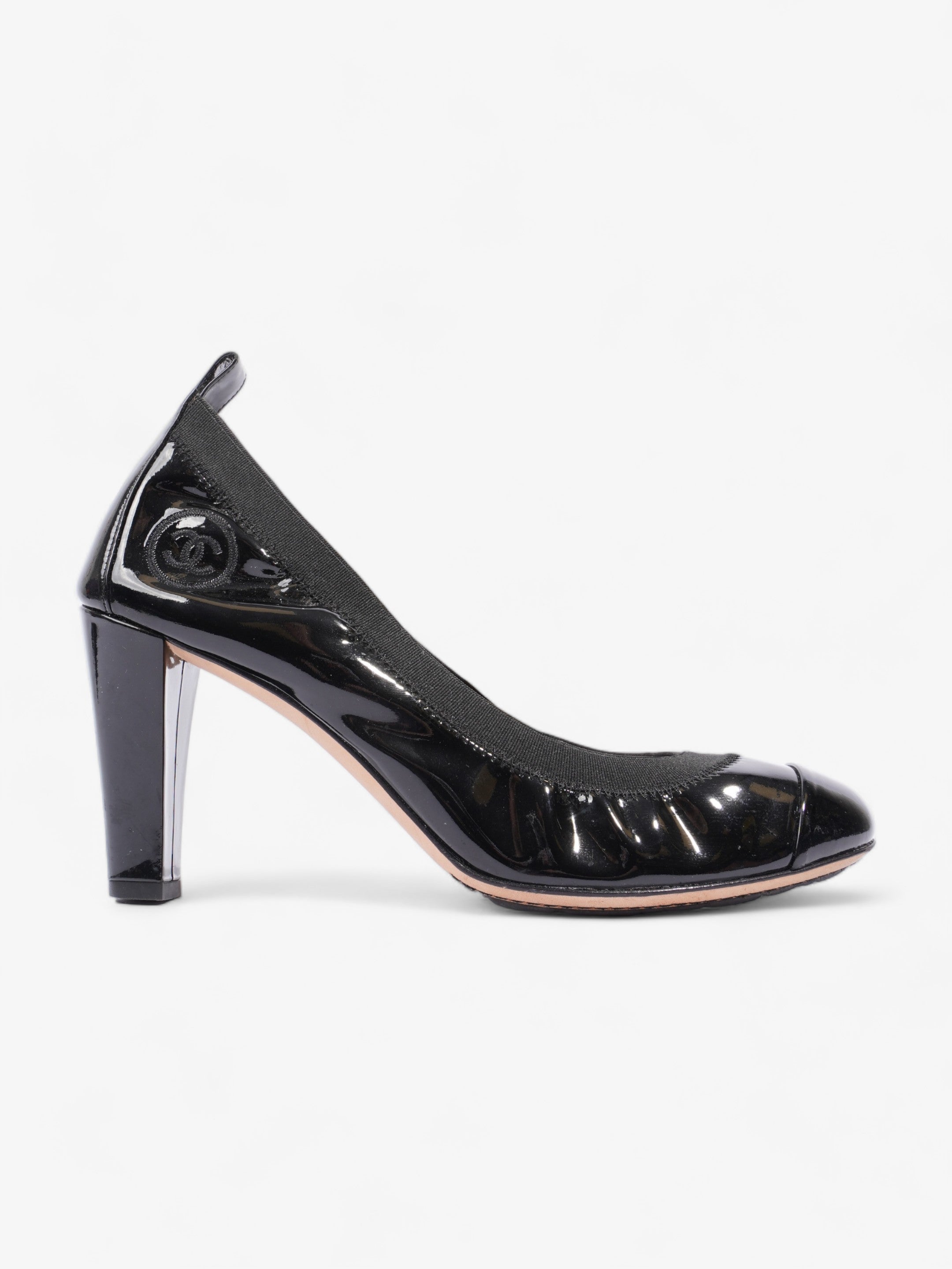 Chanel CC Ballerina Platform Pumps 70 Black Patent Leather EU 39 UK 6
