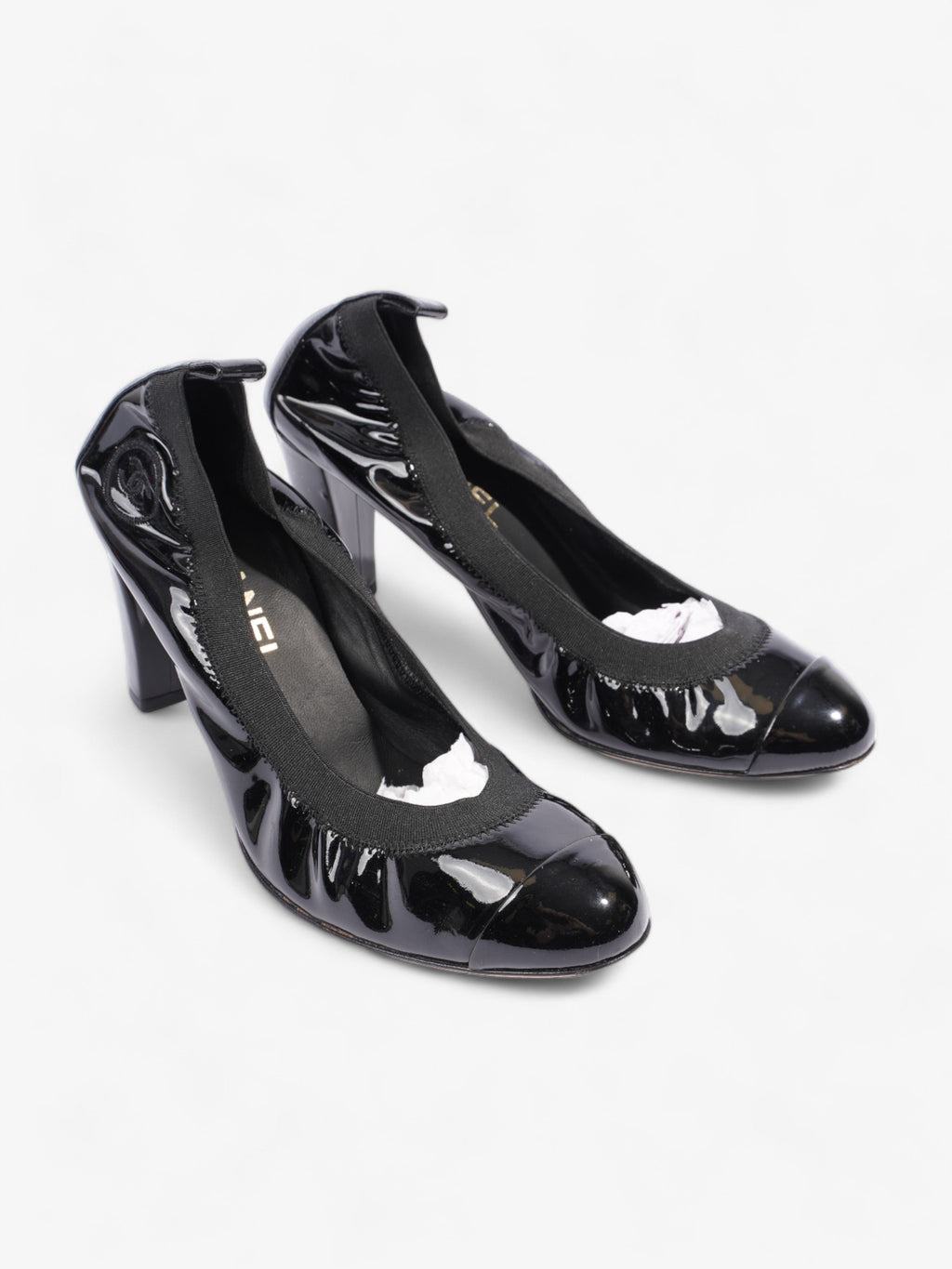 Chanel CC Ballerina Platform Pumps 70 Black Patent Leather EU 39 UK 6