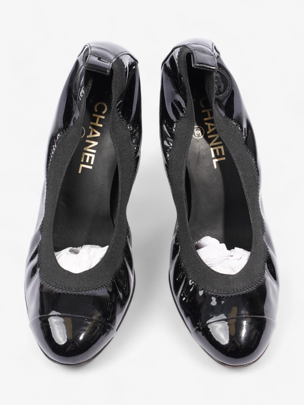 Chanel CC Ballerina Platform Pumps 70 Black Patent Leather EU 39 UK 6