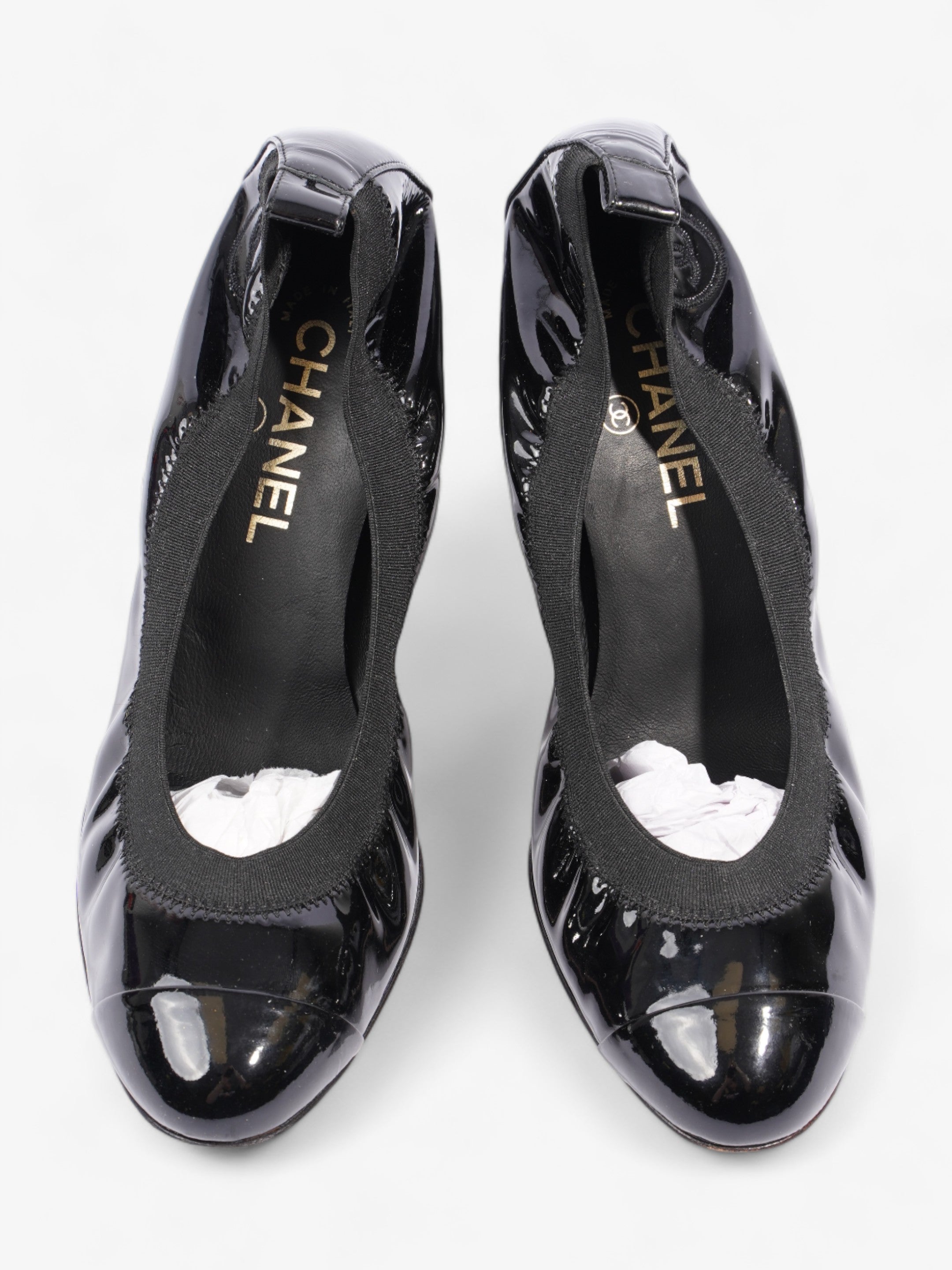 Chanel CC Ballerina Platform Pumps 70 Black Patent Leather EU 39 UK 6