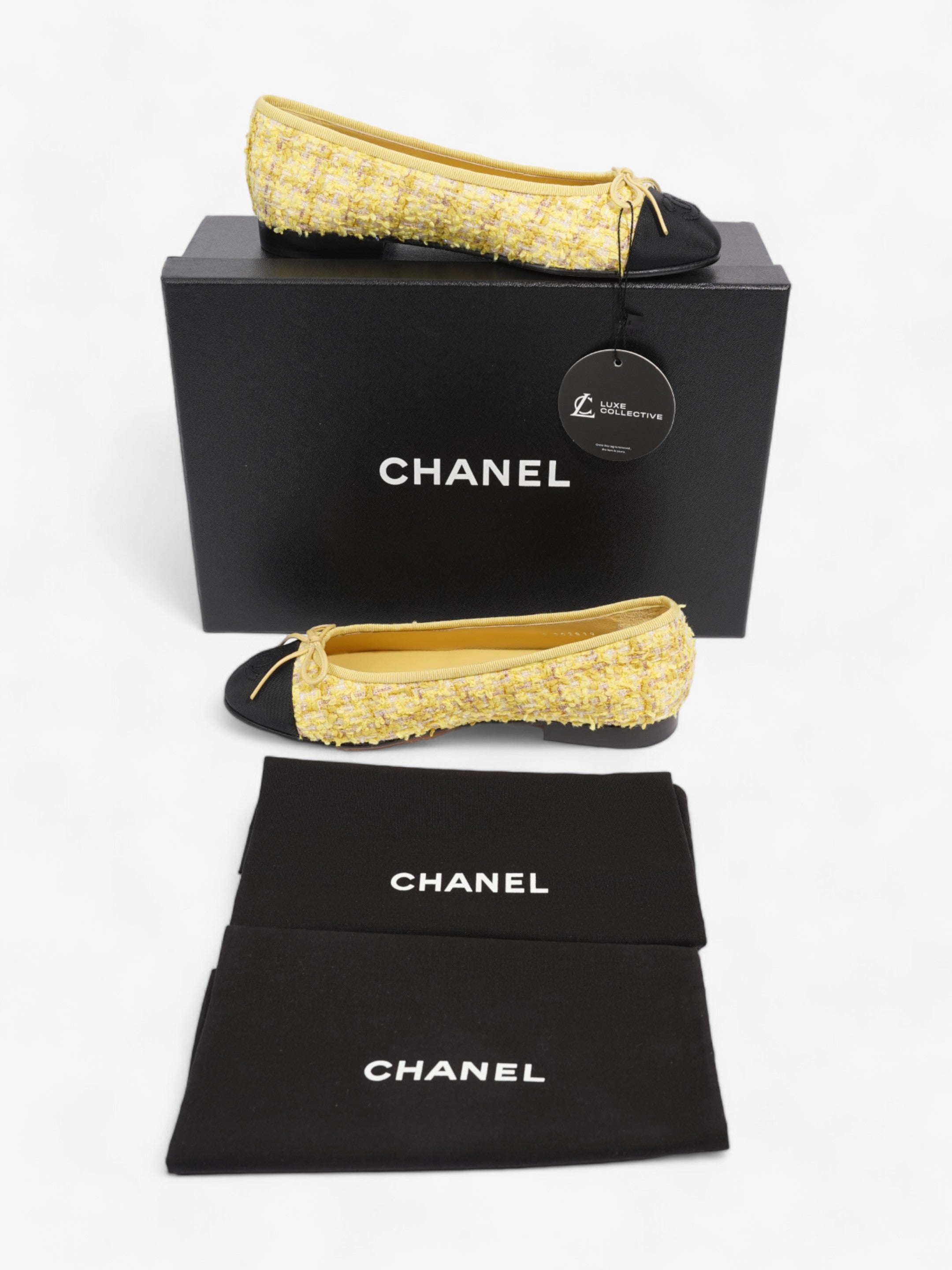 Chanel CC Ballerina Pumps Yellow / Black Mesh EU 36 UK 3