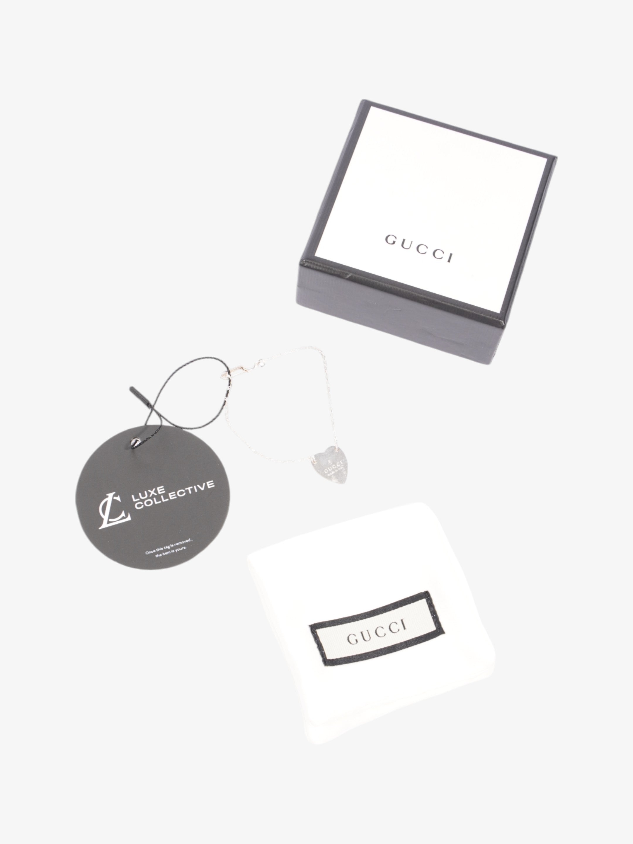 Gucci Trademark Heart Tag Bracelet Silver Silver Sterling 17cm