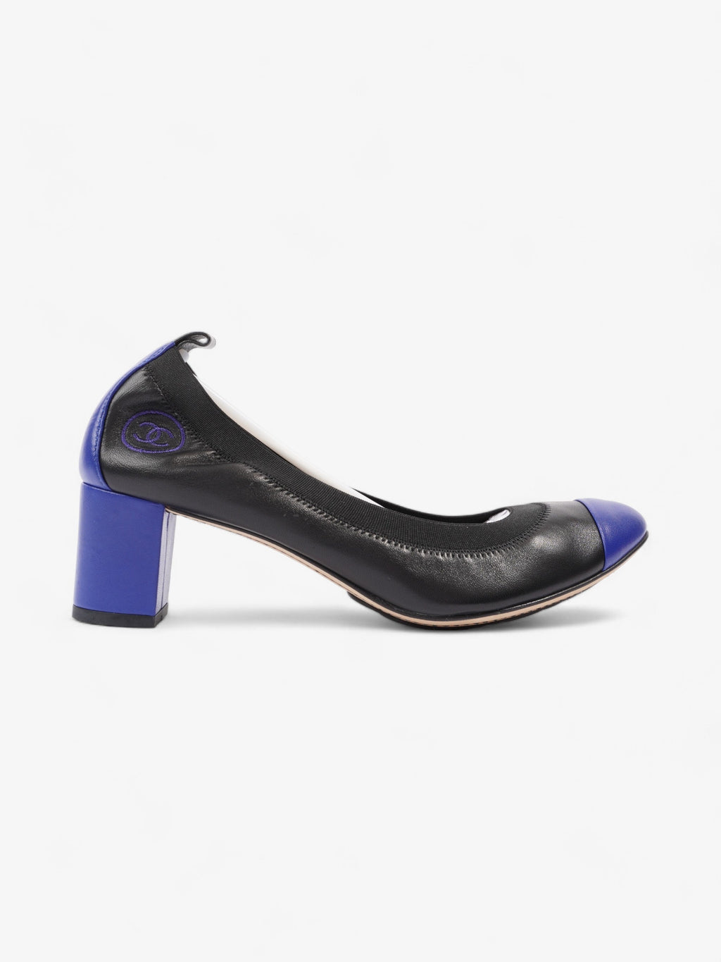 Chanel CC Ballerina Platform Pumps 50 Black / Blue Leather EU 39.5 UK 6.5