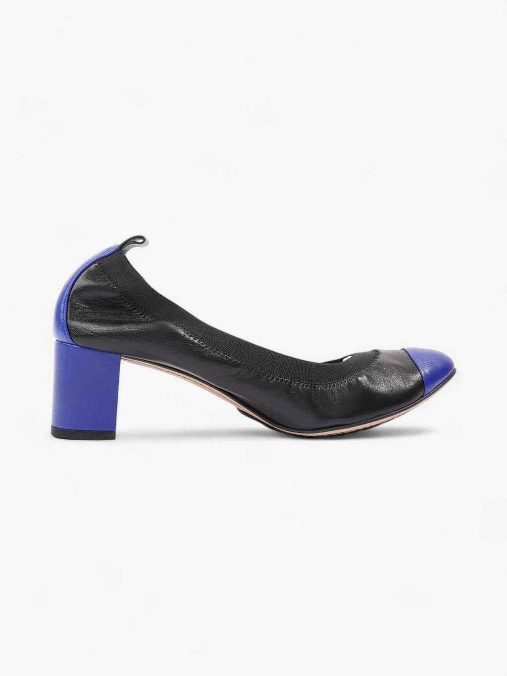Chanel CC Ballerina Platform Pumps 50 Black / Blue Leather EU 39.5 UK 6.5