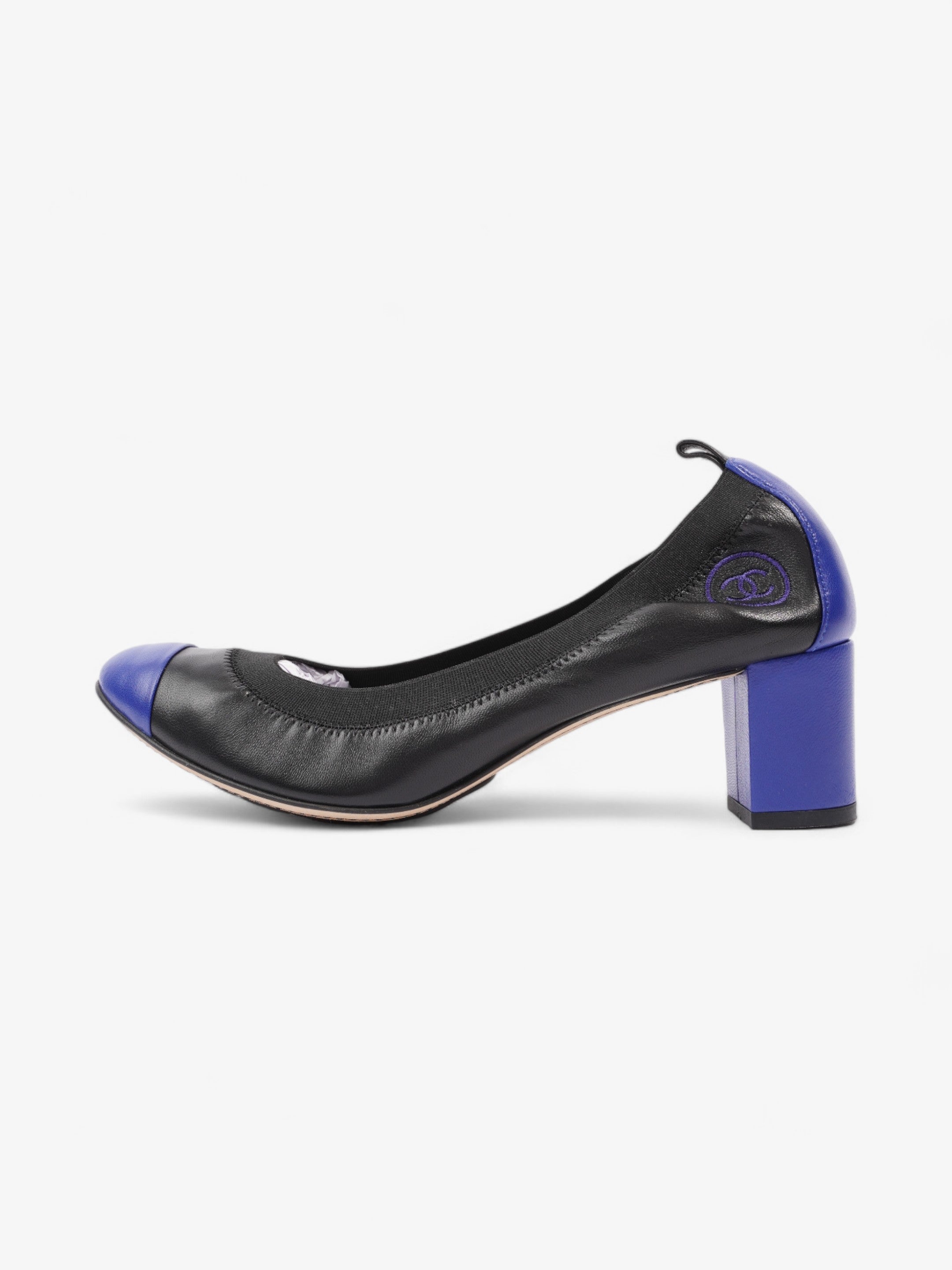 Chanel CC Ballerina Platform Pumps 50 Black / Blue Leather EU 39.5 UK 6.5