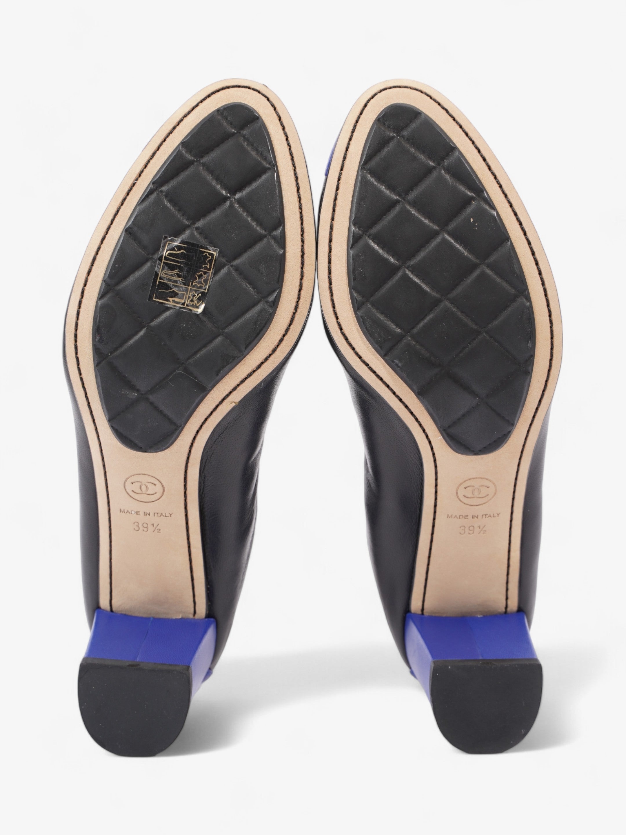 Chanel CC Ballerina Platform Pumps 50 Black / Blue Leather EU 39.5 UK 6.5