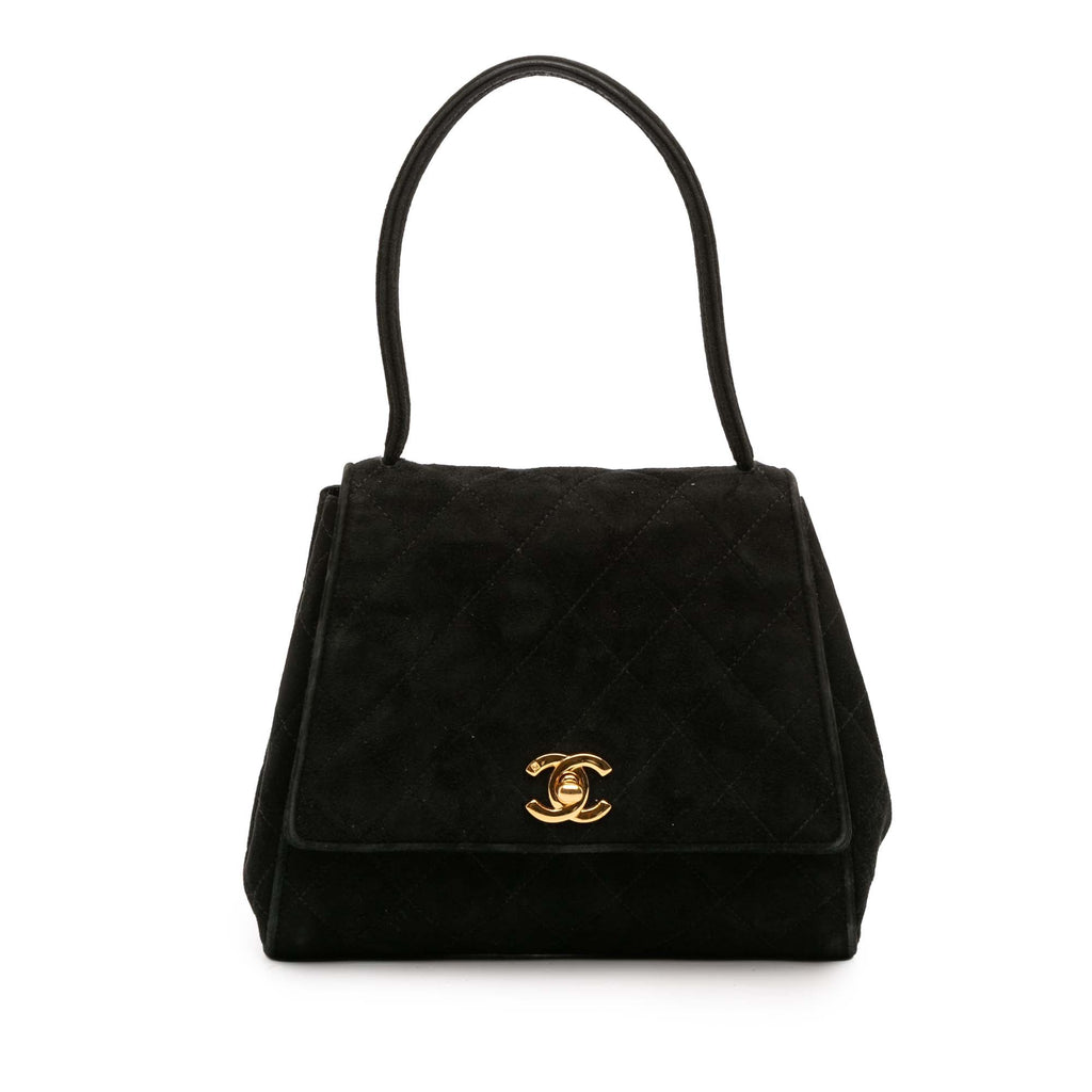 Vintage Top Handle Flap Bag Quilted Suede Small