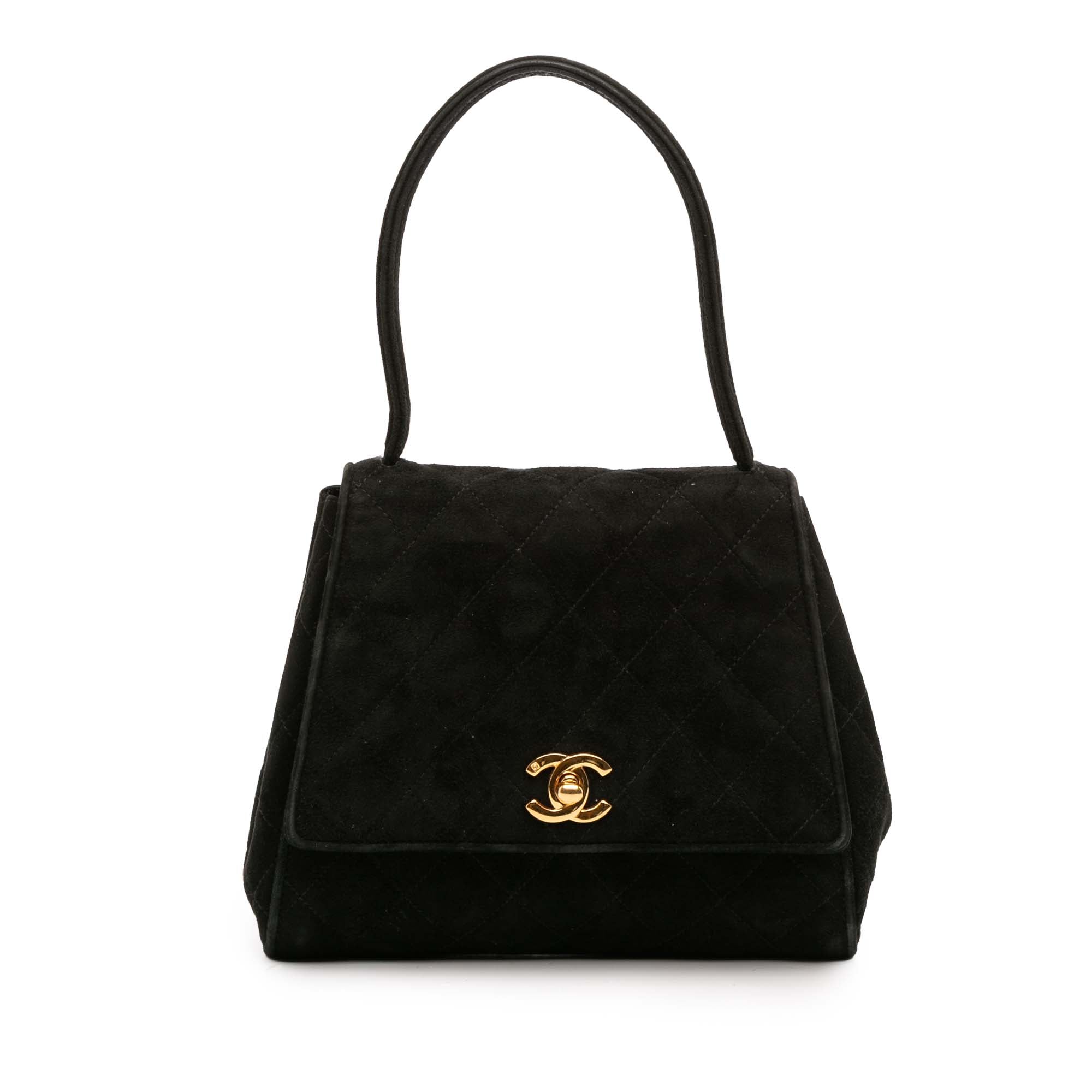Vintage Top Handle Flap Bag Quilted Suede Small