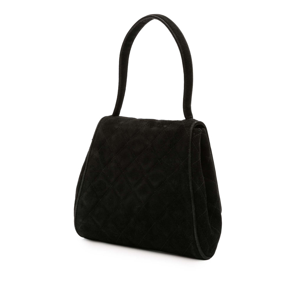 Vintage Top Handle Flap Bag Quilted Suede Small