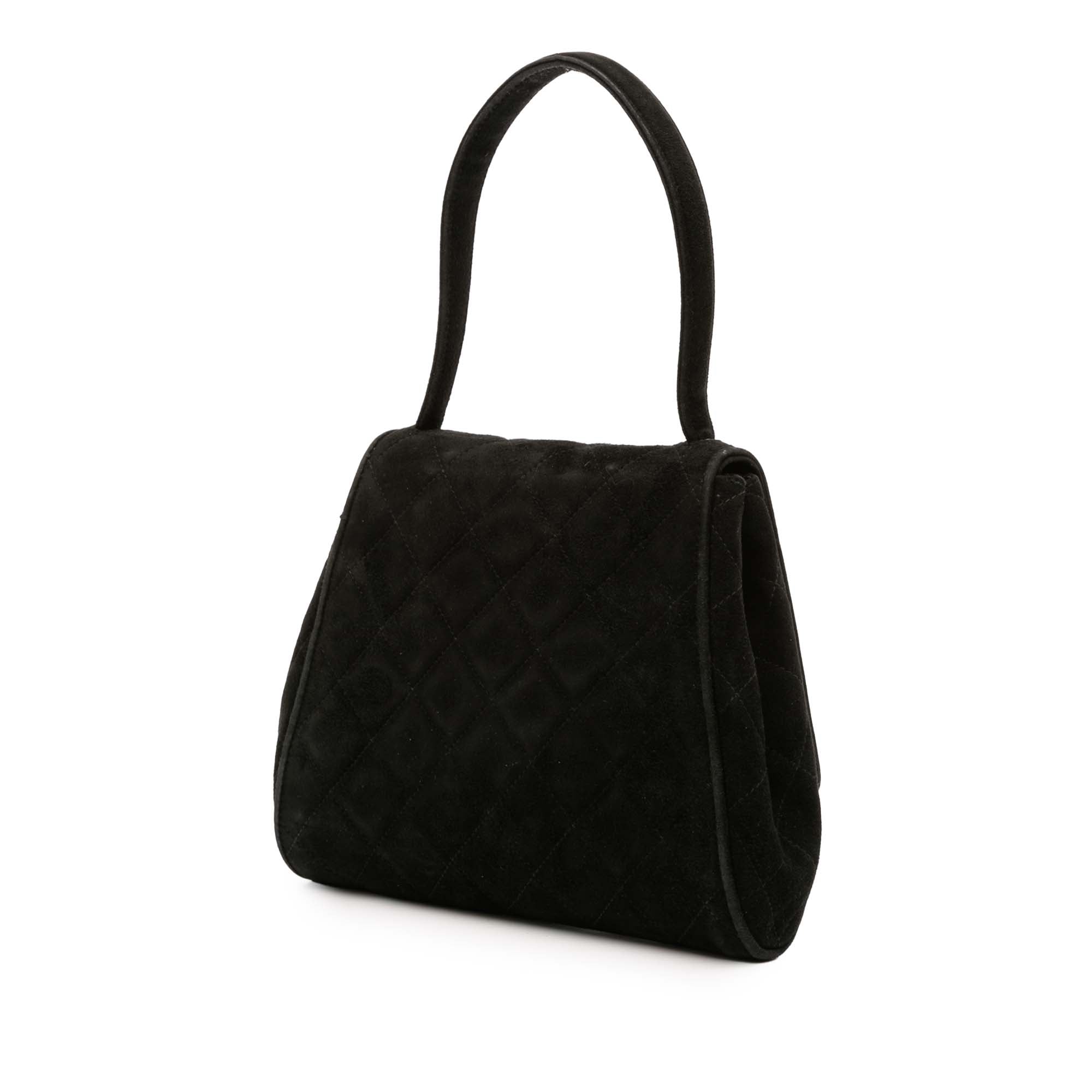 Vintage Top Handle Flap Bag Quilted Suede Small
