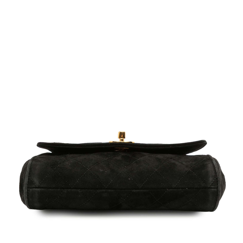 Vintage Top Handle Flap Bag Quilted Suede Small