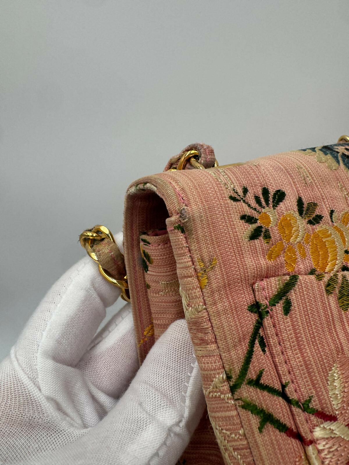 Chanel Vintage Pink Brocade Mini Square