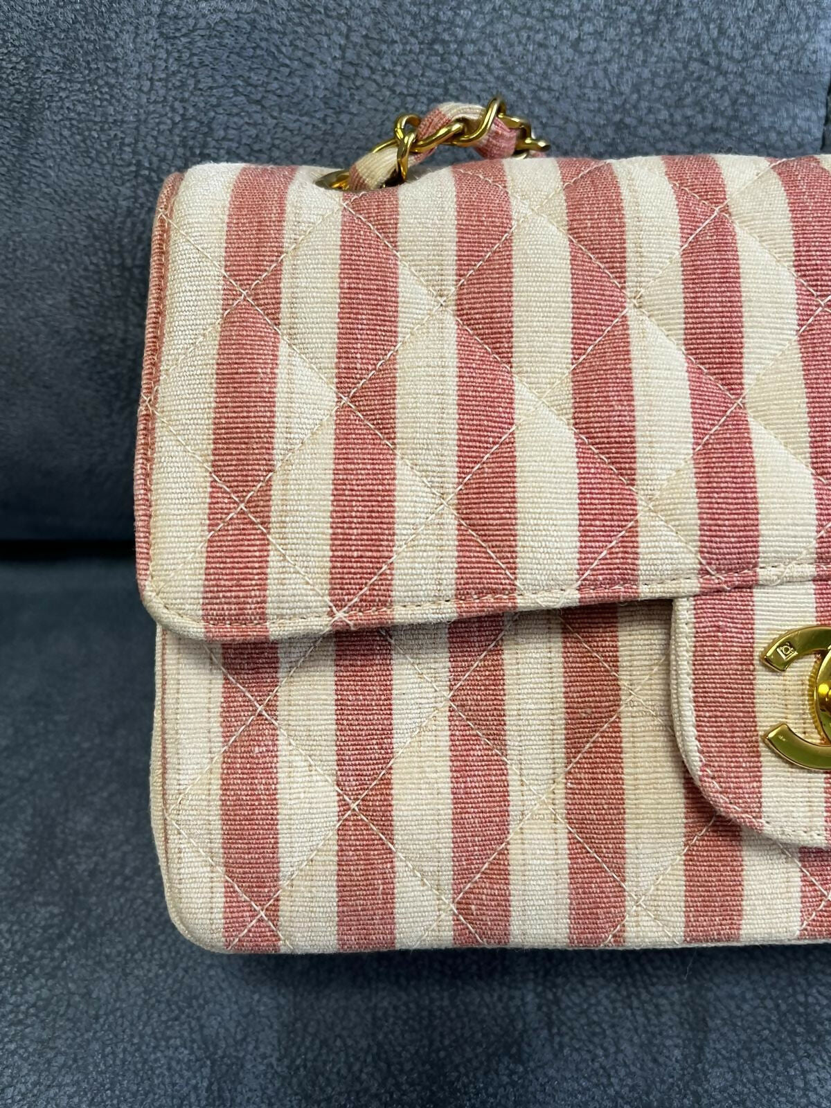 Chanel Vintage Striped Linen Classic Flap Bag