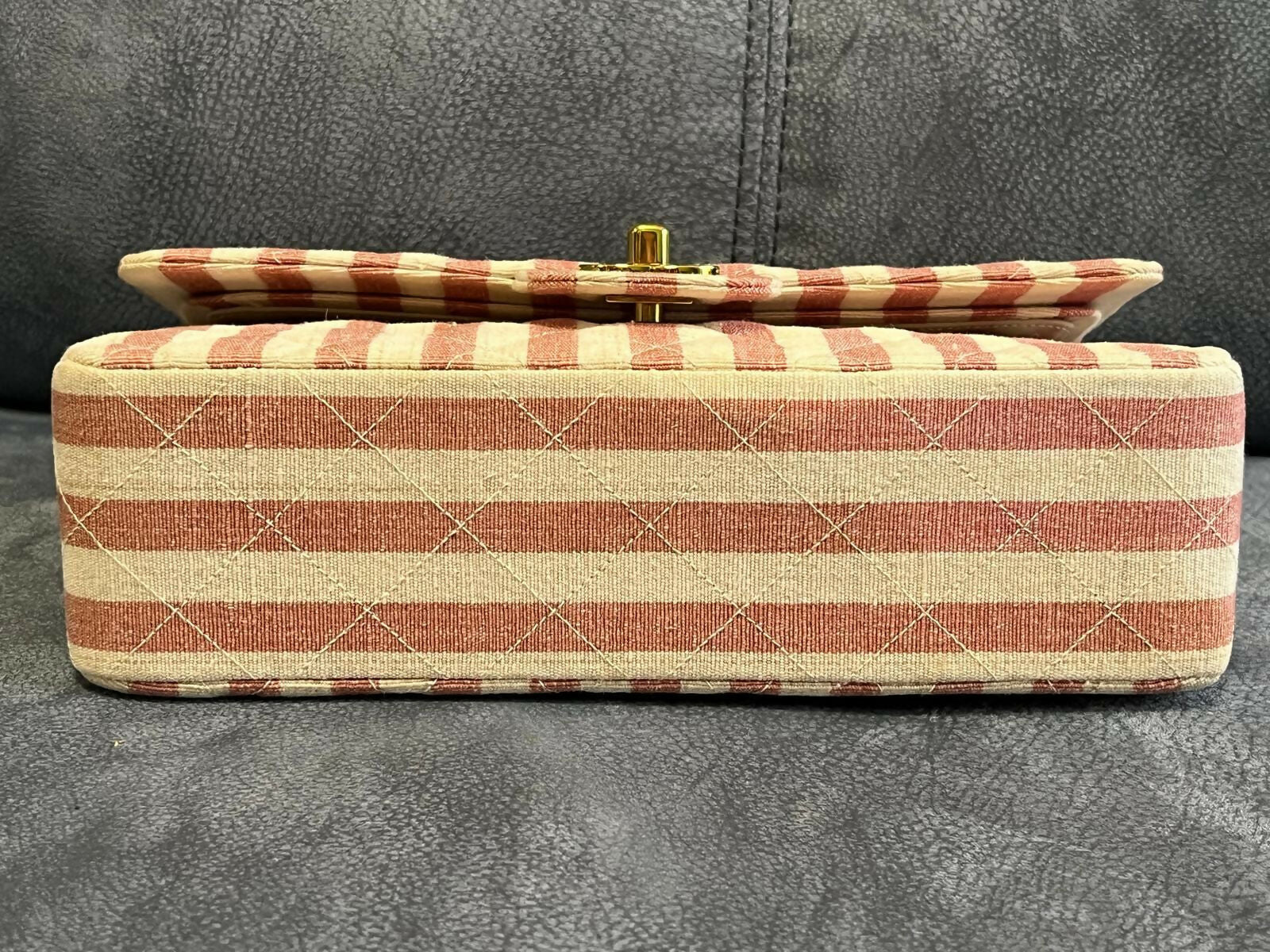 Chanel Vintage Striped Linen Classic Flap Bag