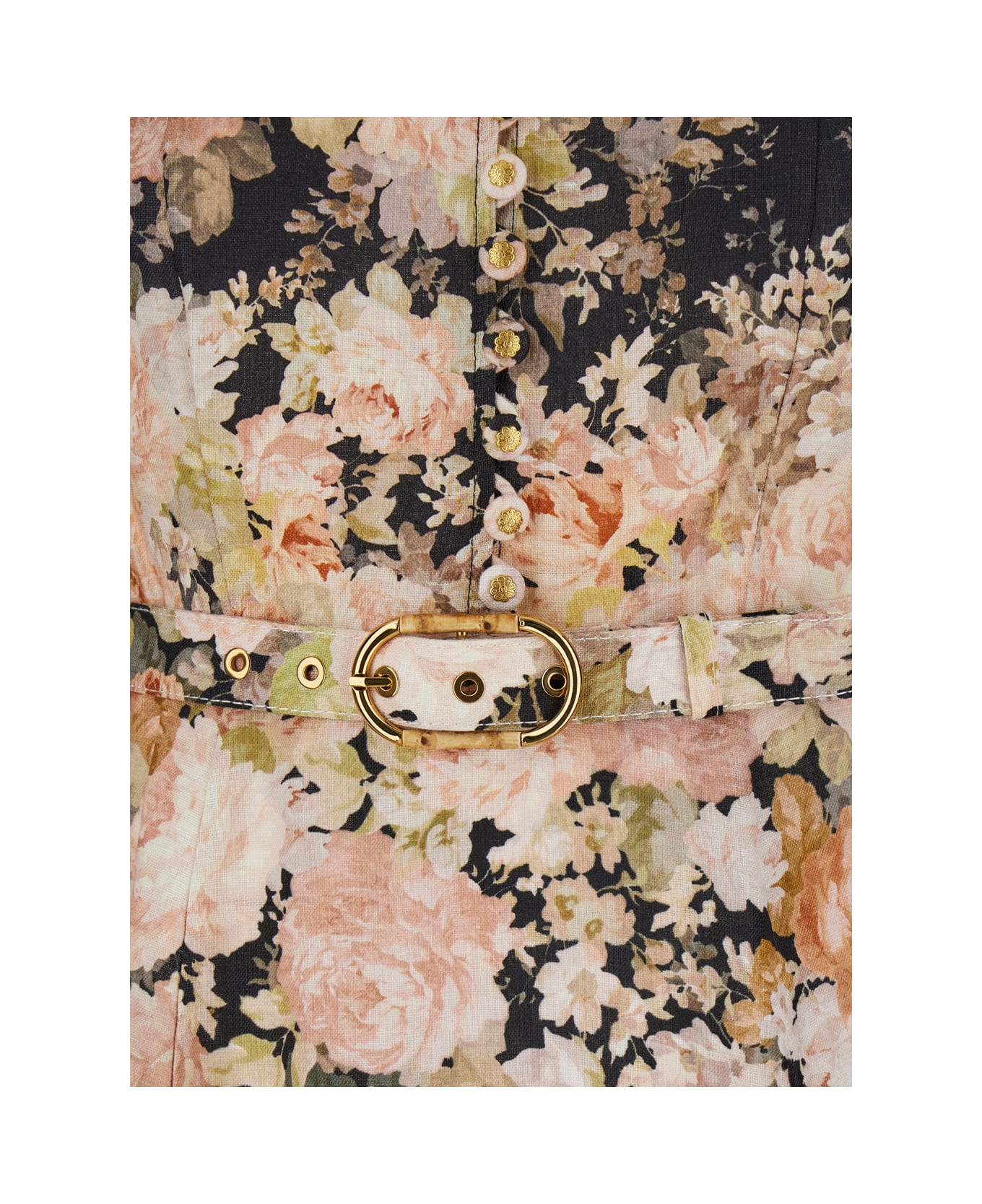 ZIMMERMANN FLORAL PRINT LINEN MIDI DRESS