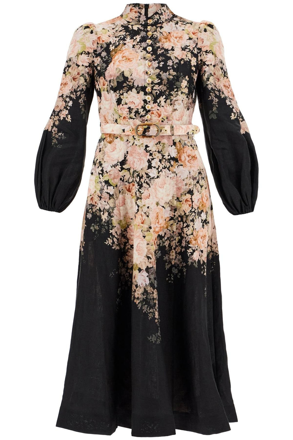 ZIMMERMANN FLORAL PRINT LINEN MIDI DRESS