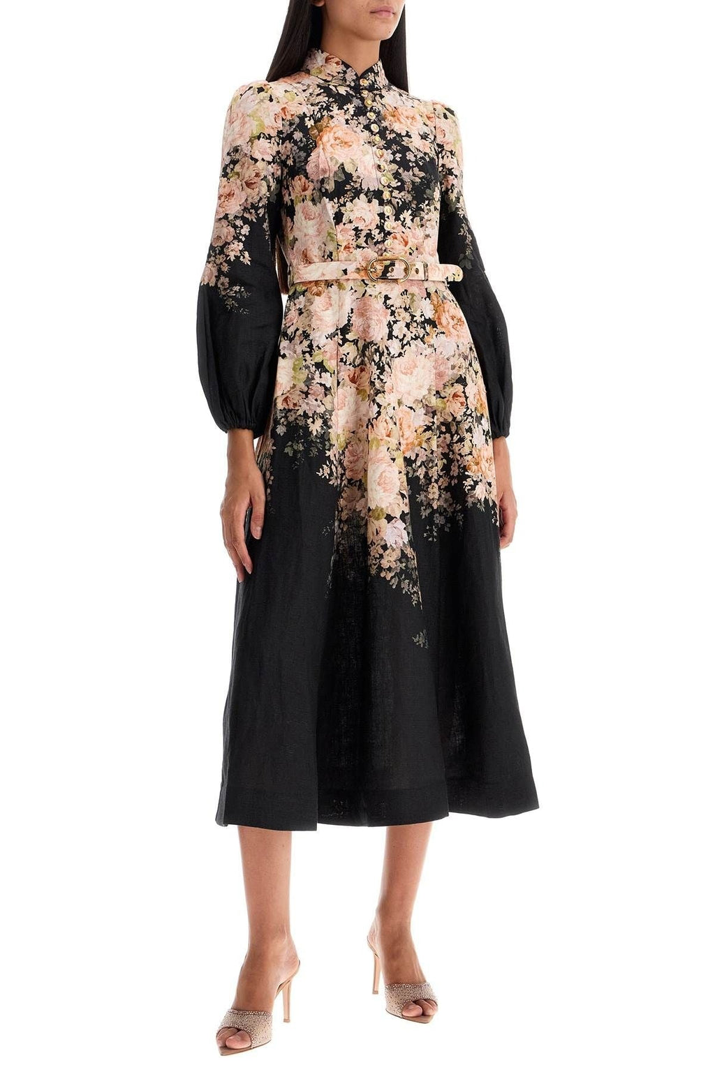 ZIMMERMANN FLORAL PRINT LINEN MIDI DRESS