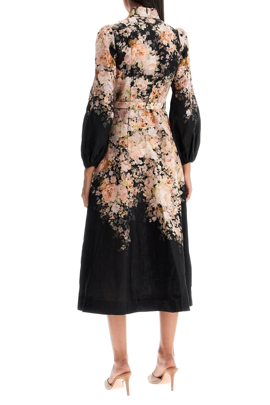ZIMMERMANN FLORAL PRINT LINEN MIDI DRESS