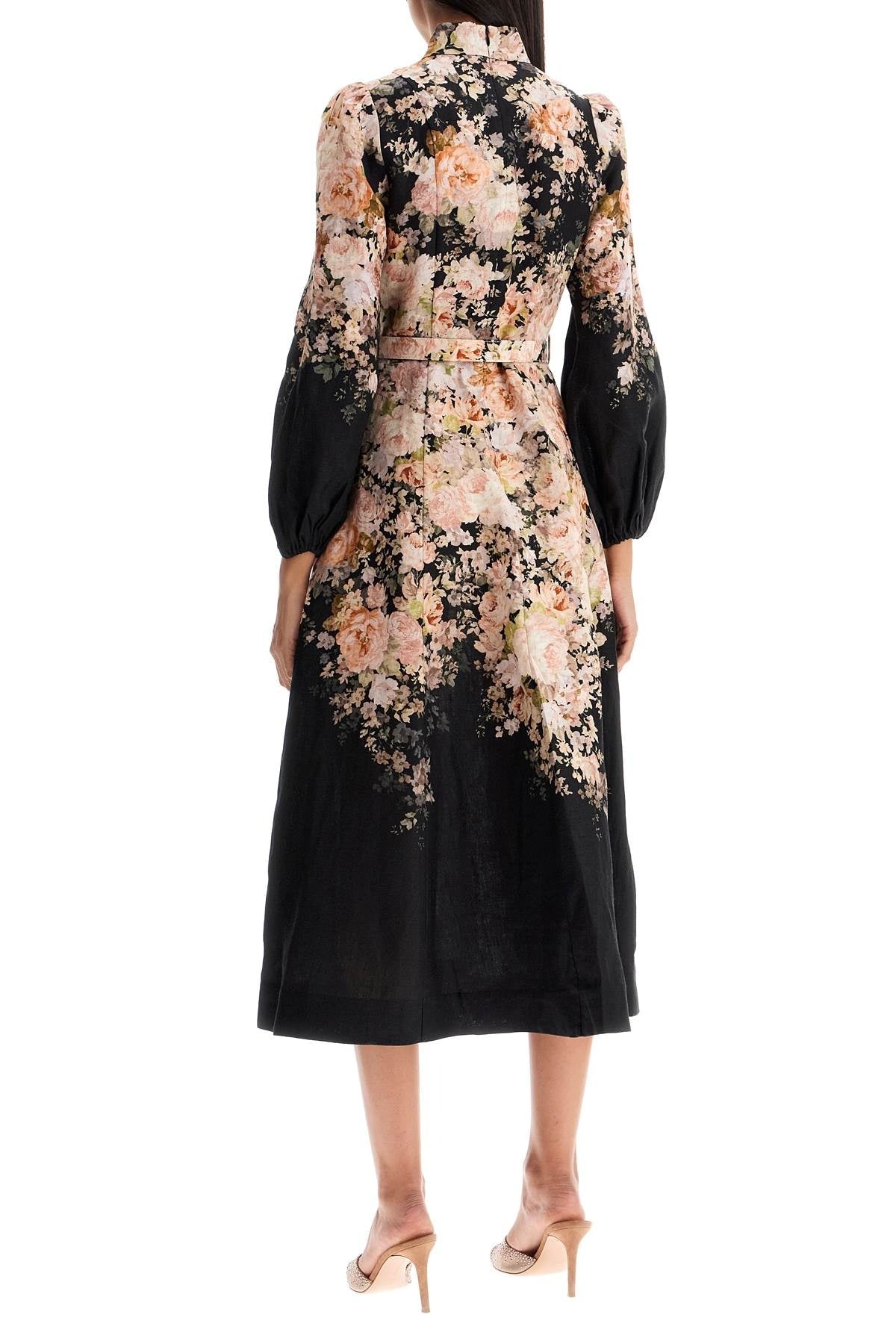 ZIMMERMANN FLORAL PRINT LINEN MIDI DRESS