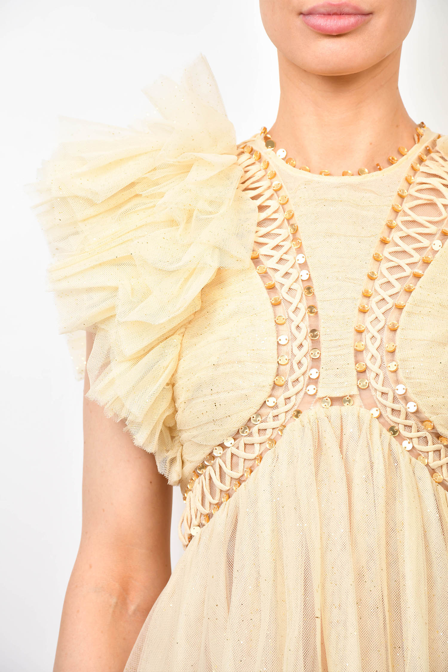 Zimmermann Cream Tulle Glitter Ruffle Blouse Size 1