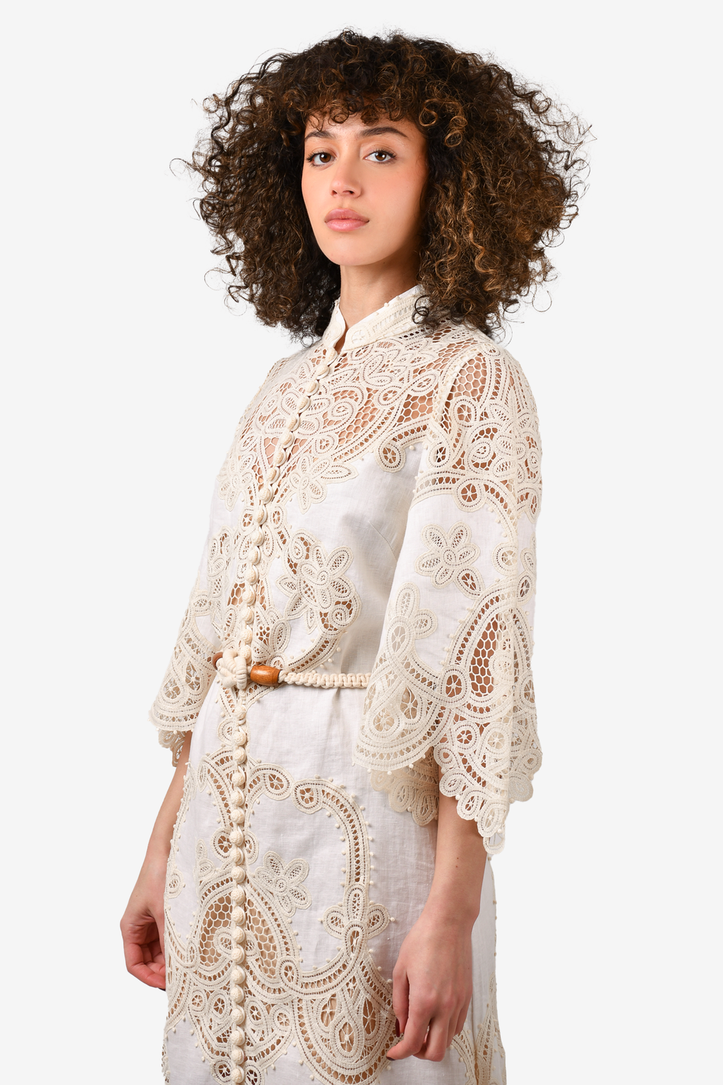 Zimmermann White Linen Crochet Lace Midi Dress Size 1