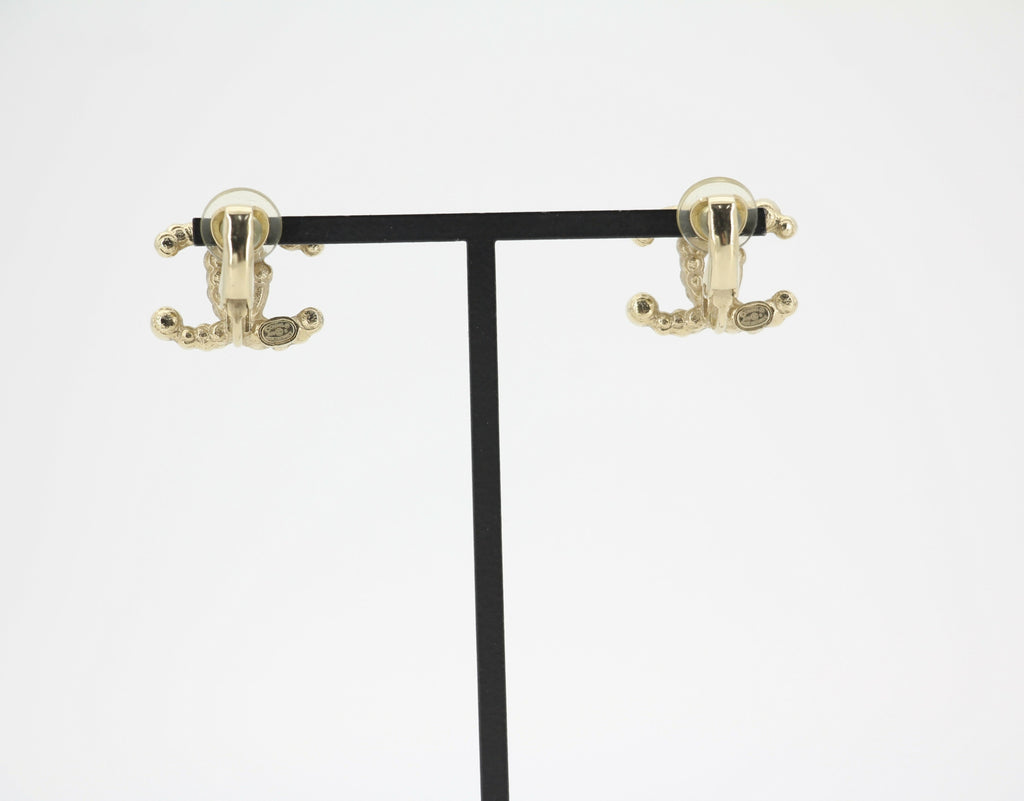 Chanel A19S Metal Dark Pink with Diamond CC Clip-on Earrings